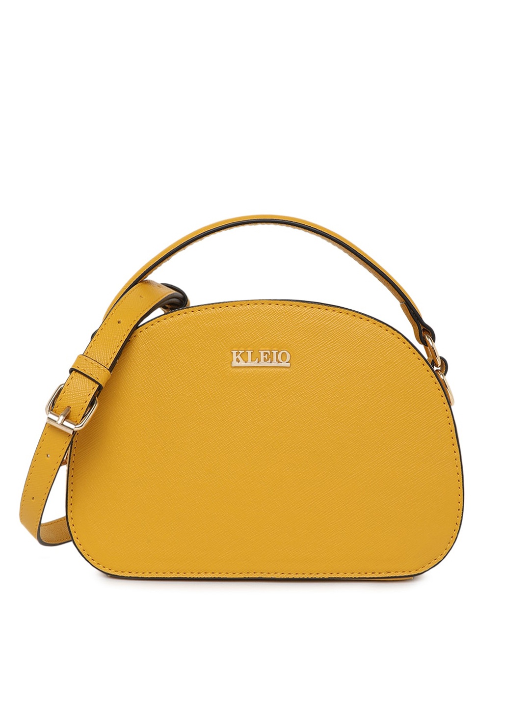

KLEIO D Shape Structured Top Handle Bag, Mustard