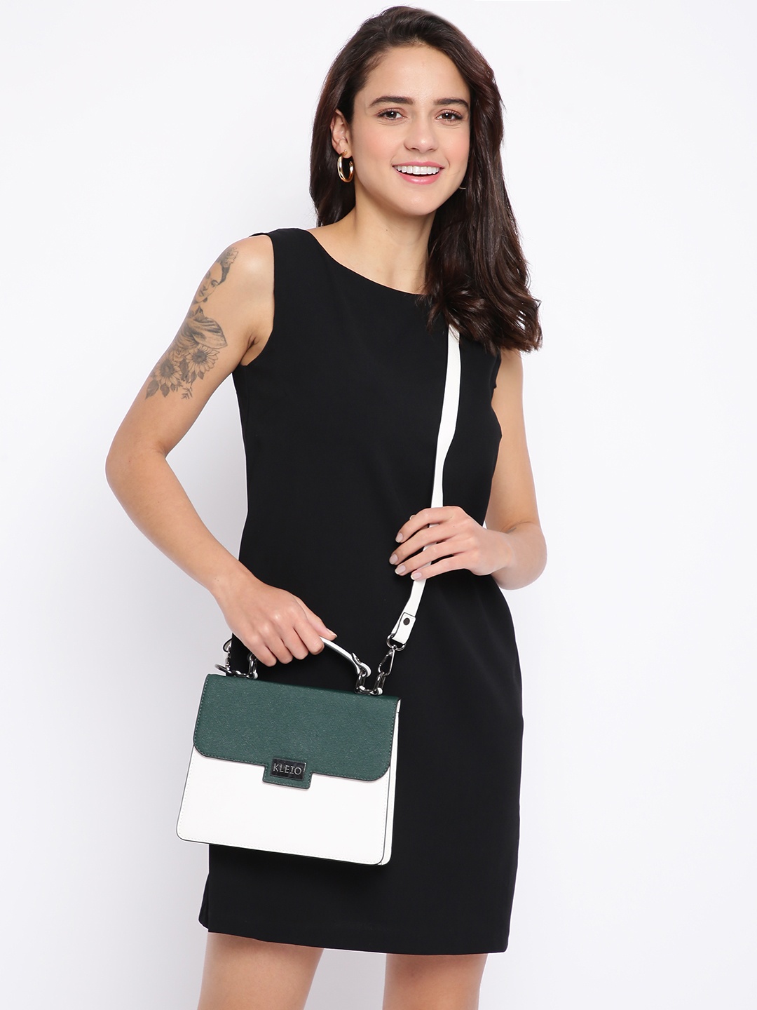 

KLEIO Colourblocked Top Handle Handbag, Olive