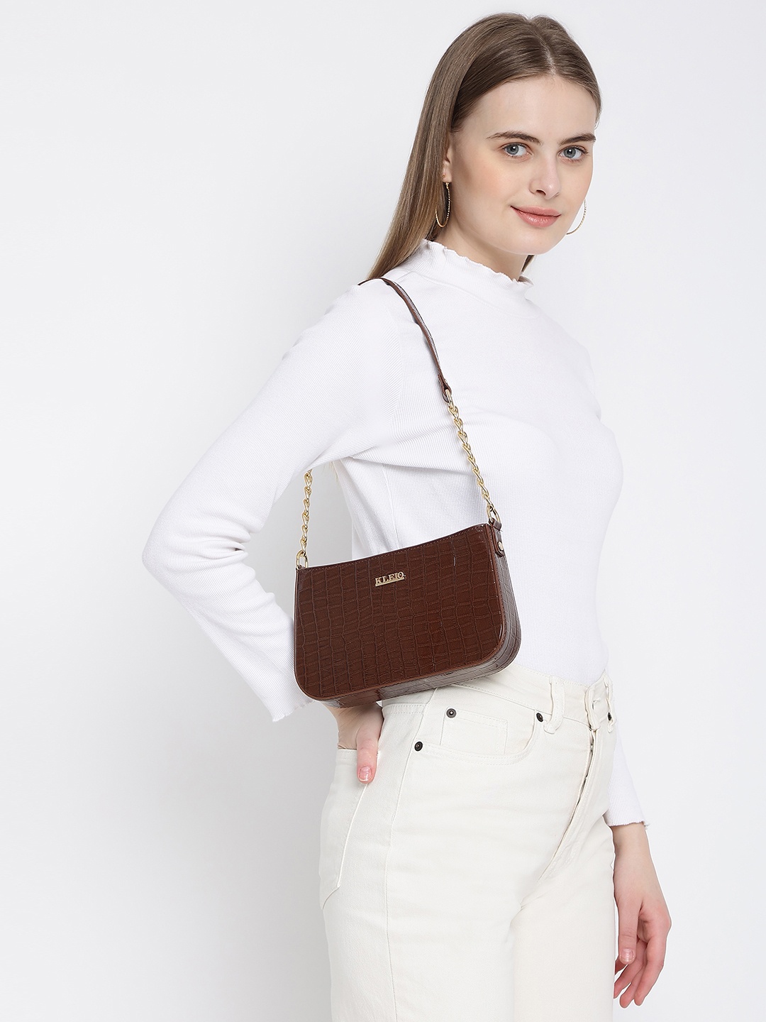 

KLEIO Croco Textured Shoulder Party Bag, Brown
