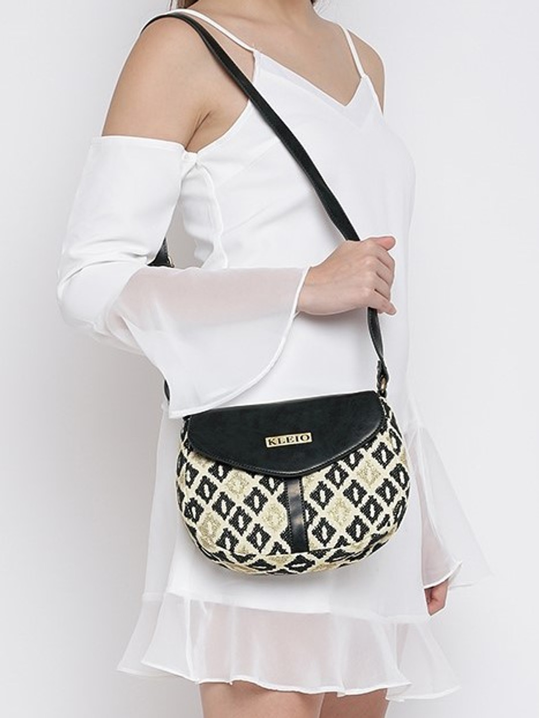 

KLEIO Jacquard Saddle Sling Bag, Black