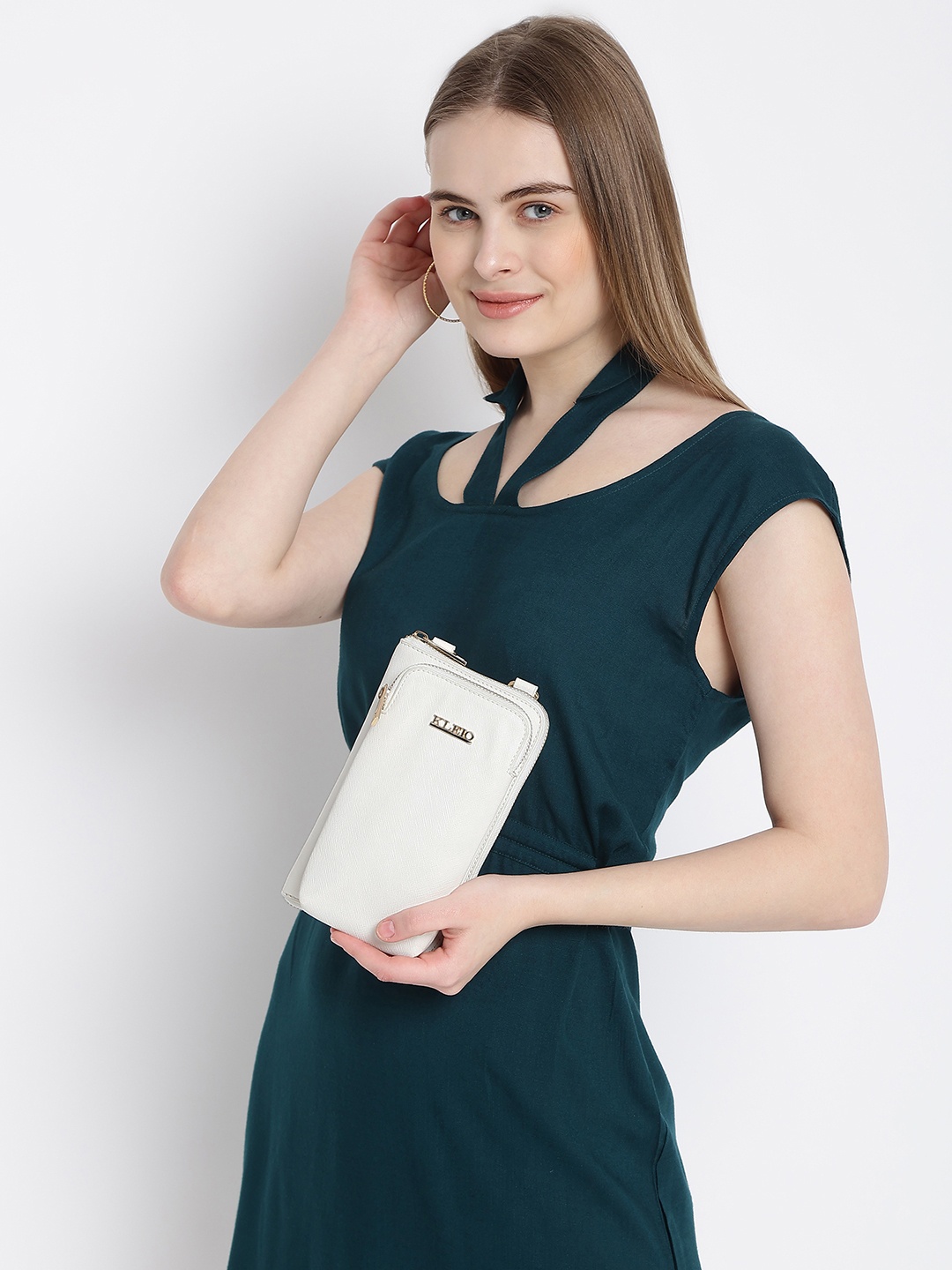 

KLEIO Textured Mobile Sling Cross Body Bag, White