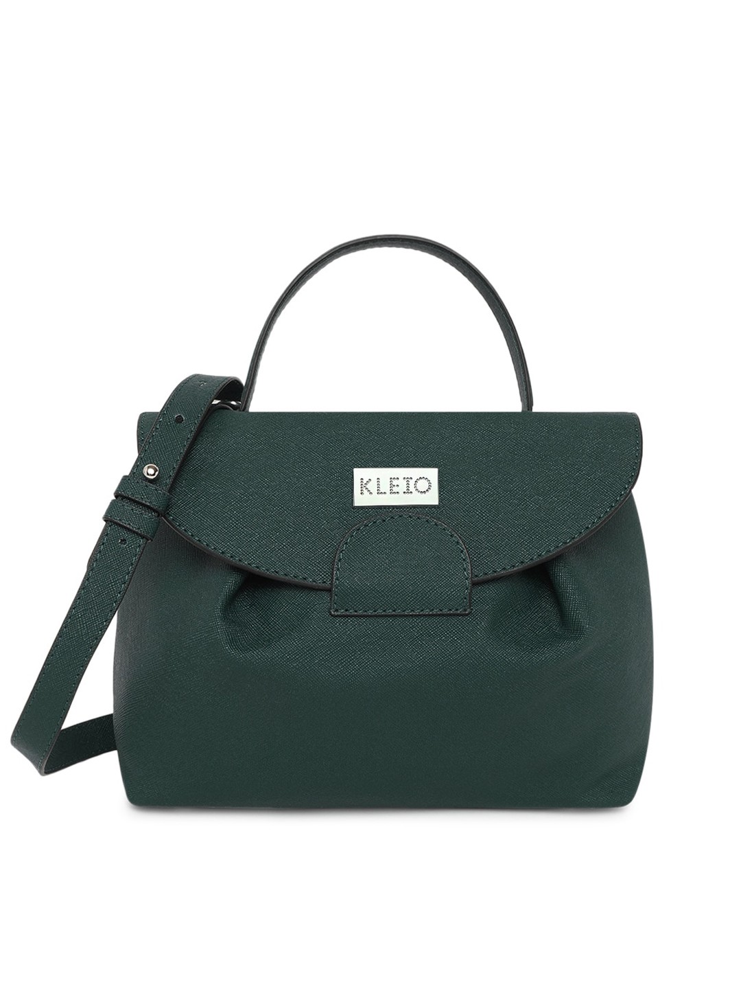 

KLEIO Green Saffiano Textured Satchel with Detachable Sling Strap