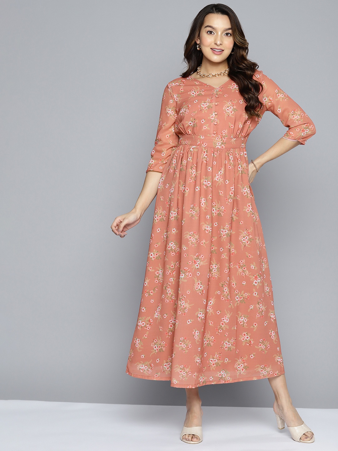 

HERE&NOW Floral Print Maxi Dress, Coral