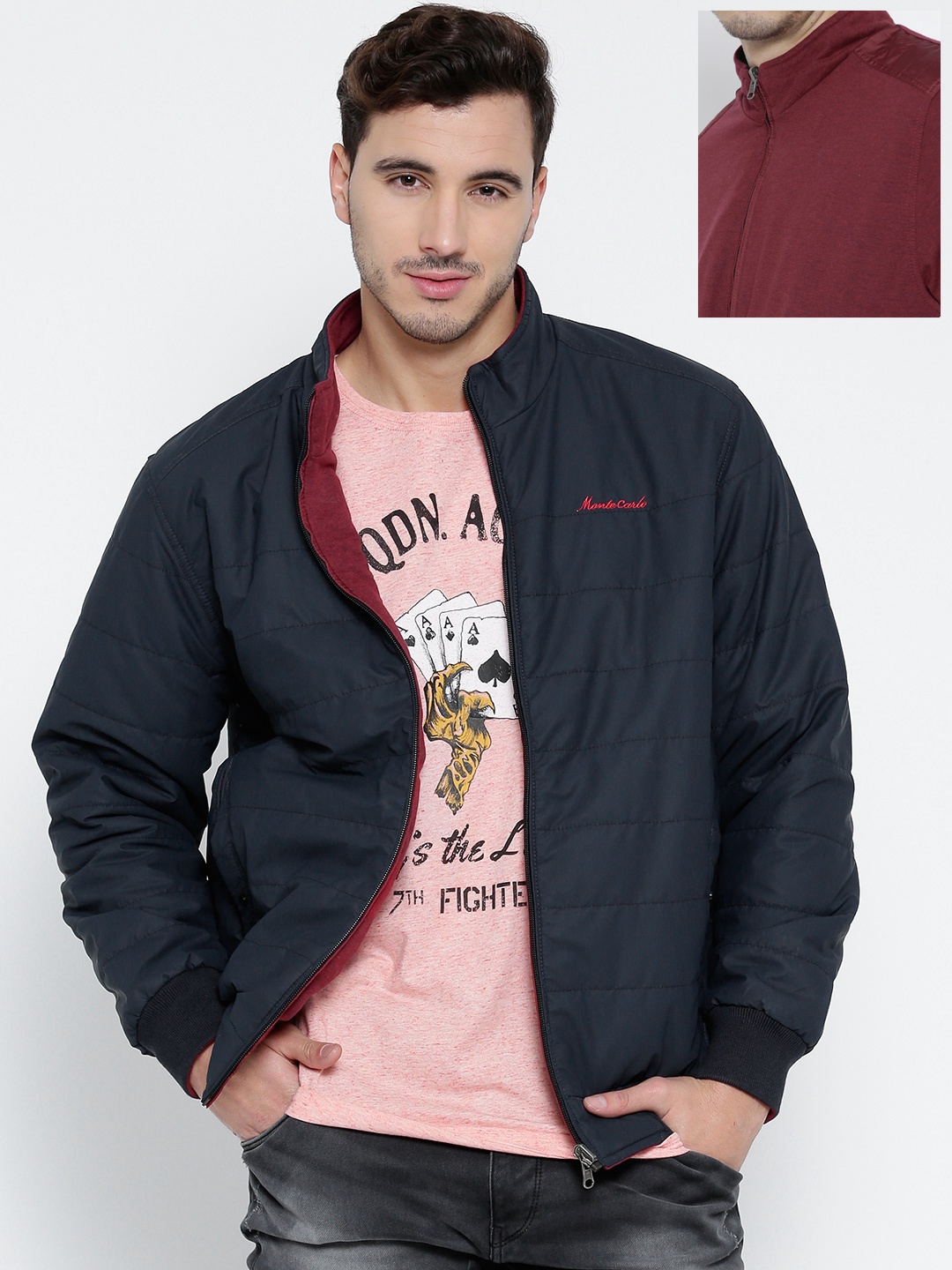 

Monte Carlo Navy & Red Reversible Bomber Jacket, Navy blue