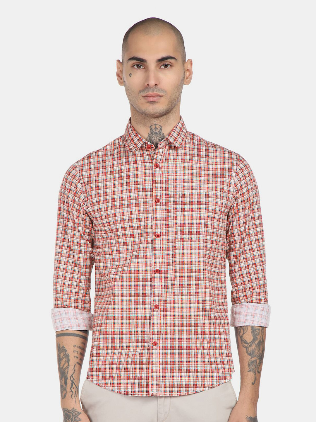 

Ruggers Men Red & & White Checked Pure Cotton Casual Shirt