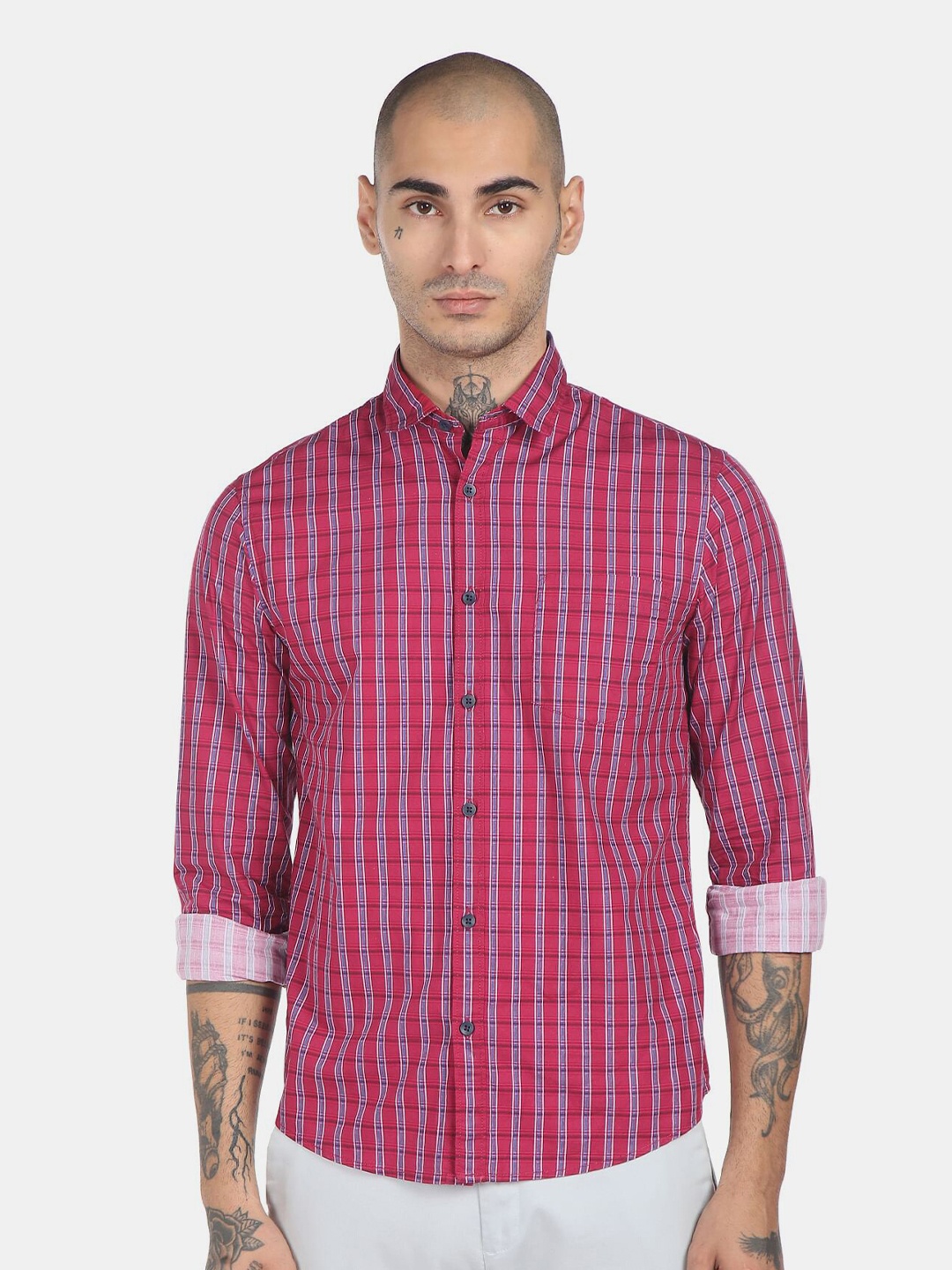 

Ruggers Men Red & Blue Checked Pure Cotton Casual Shirt