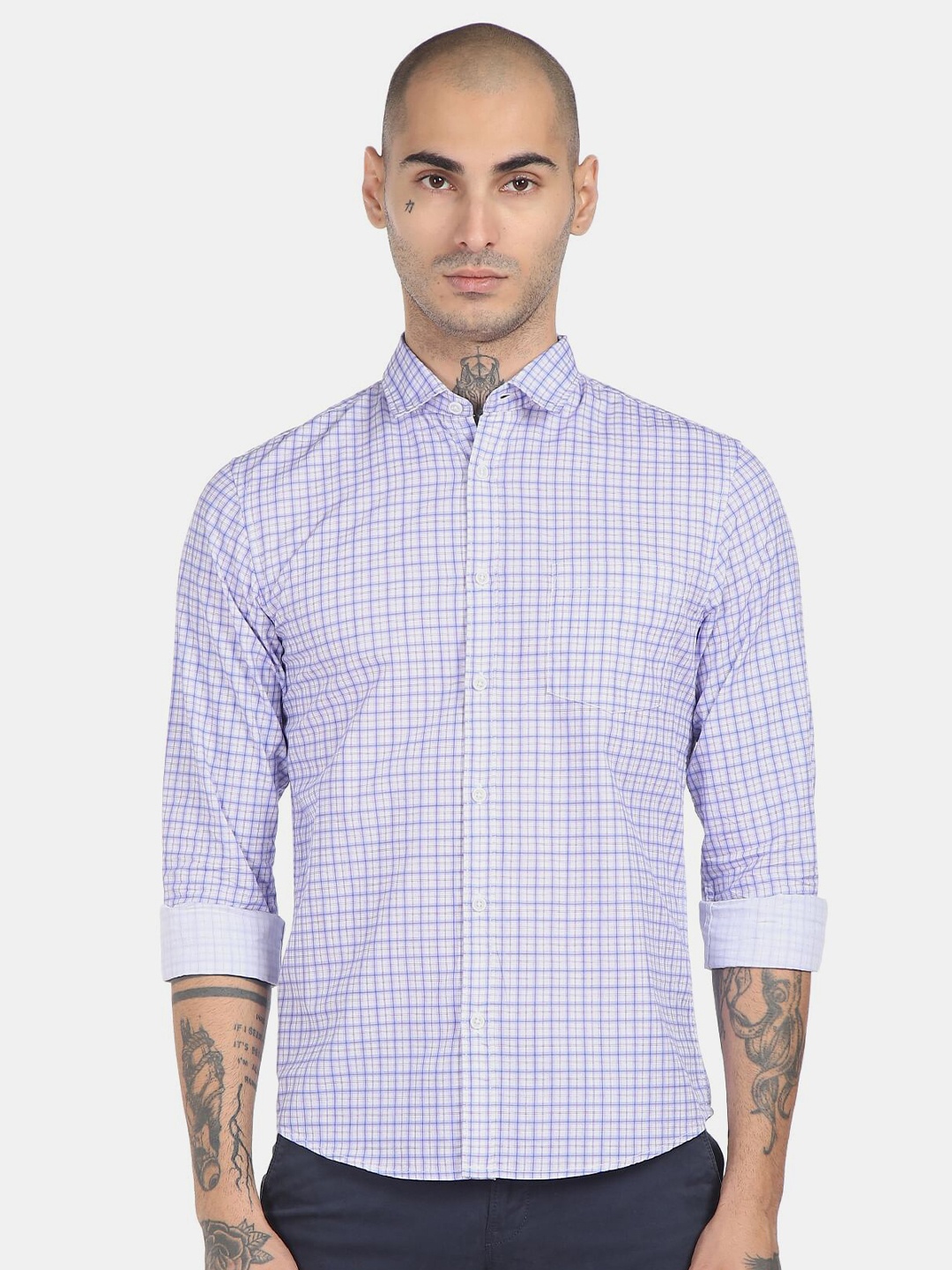 

Ruggers Men Blue & Black Checked Pure Cotton Casual Shirt