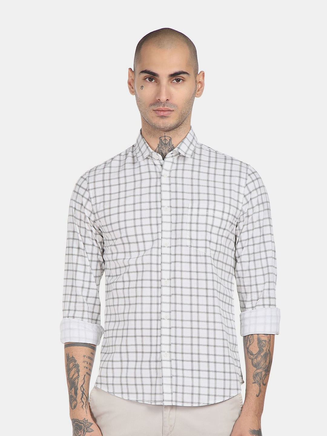 

Ruggers Men White & Black Checked Pure Cotton Casual Shirt