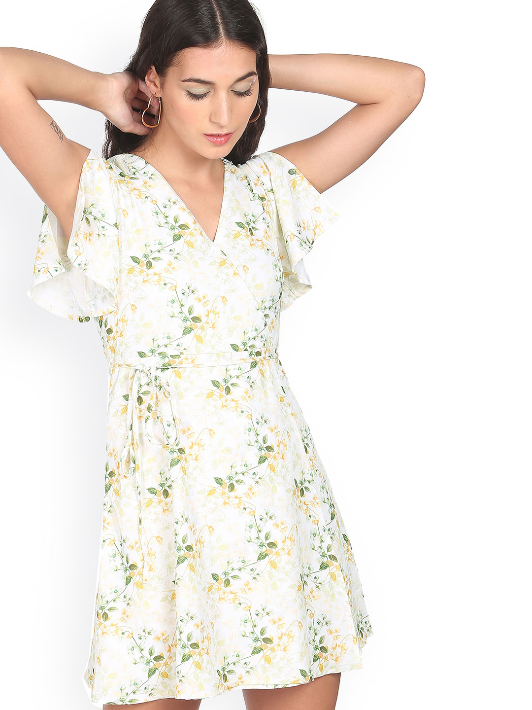 

Sugr White & Yellow Floral Wrap Dress