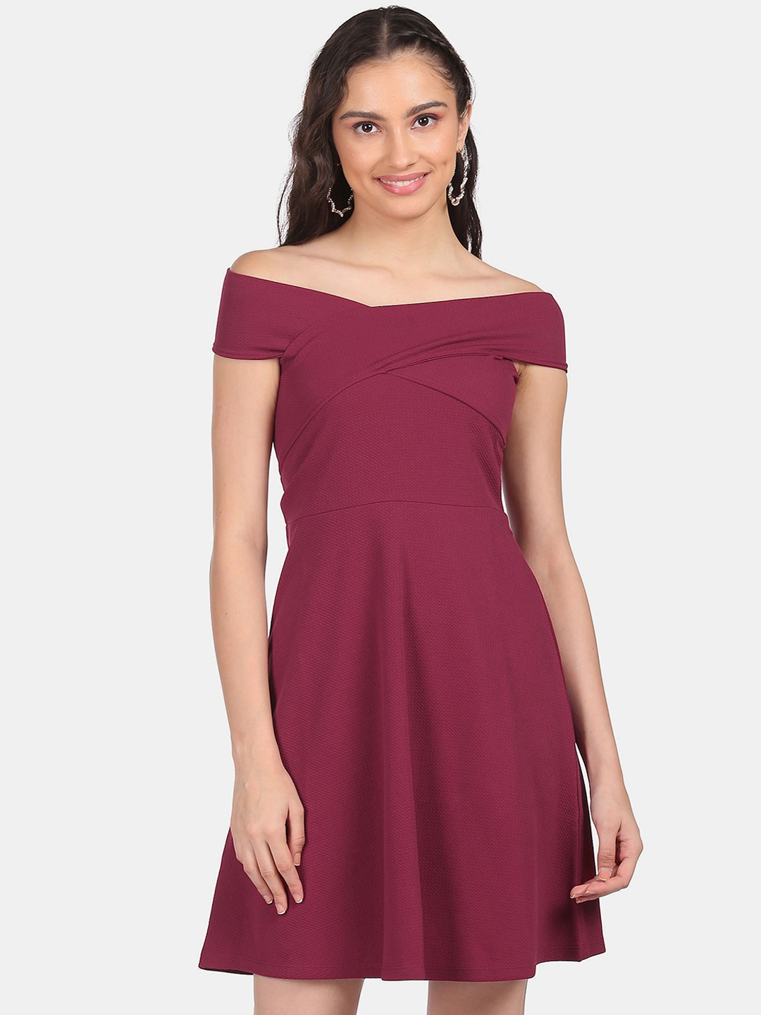 

Sugr Women Maroon Off-Shoulder Dress