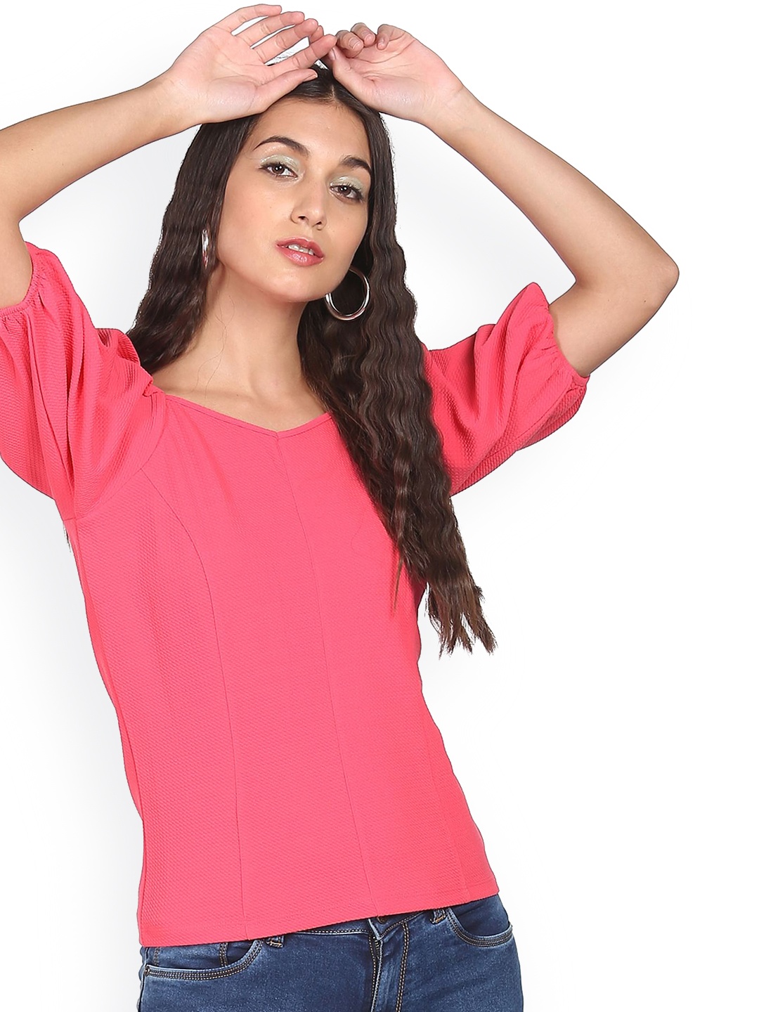 

Sugr Pink V-Neck Textured Top