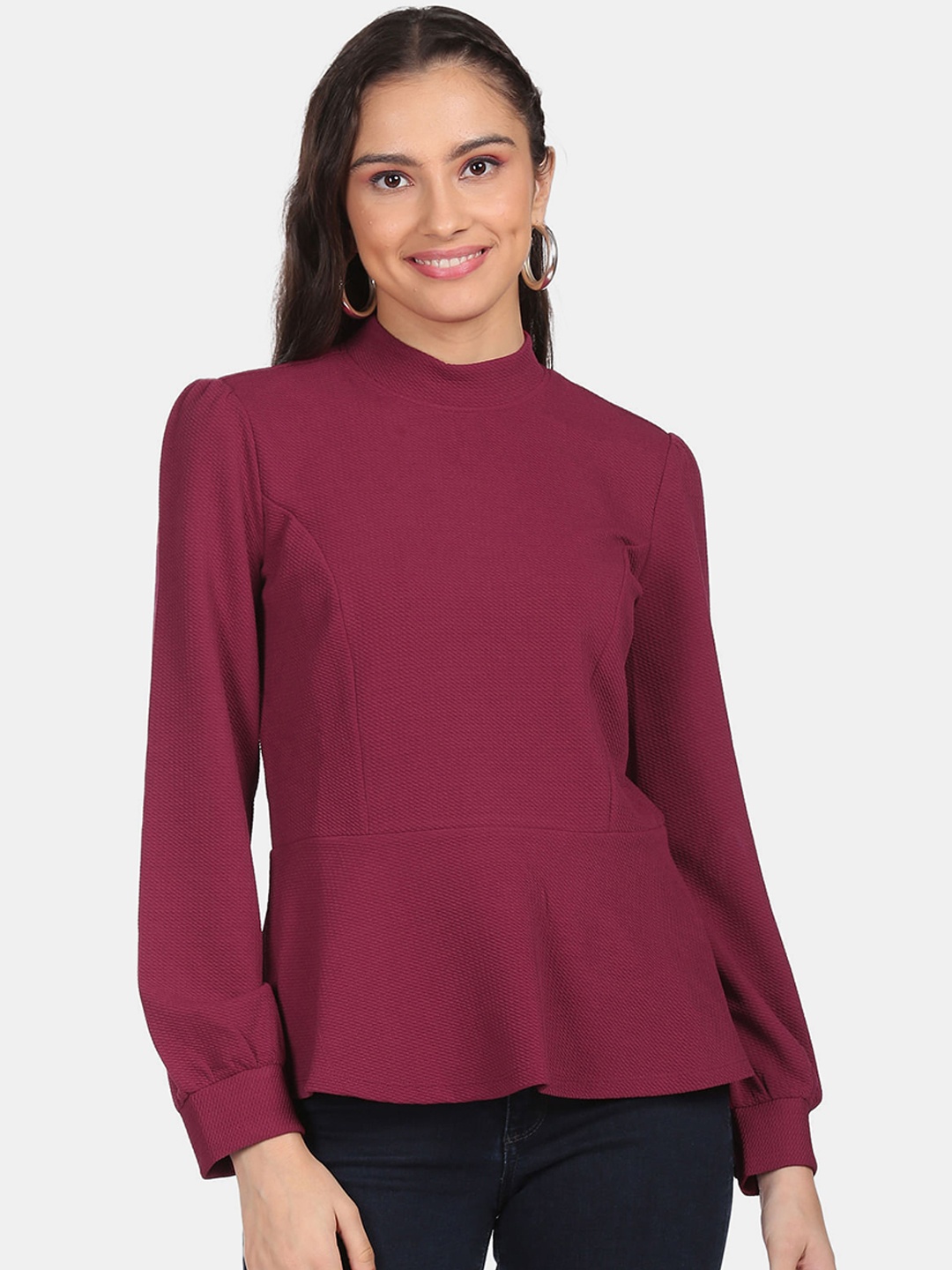 

Sugr Burgundy High Neck Peplum Top