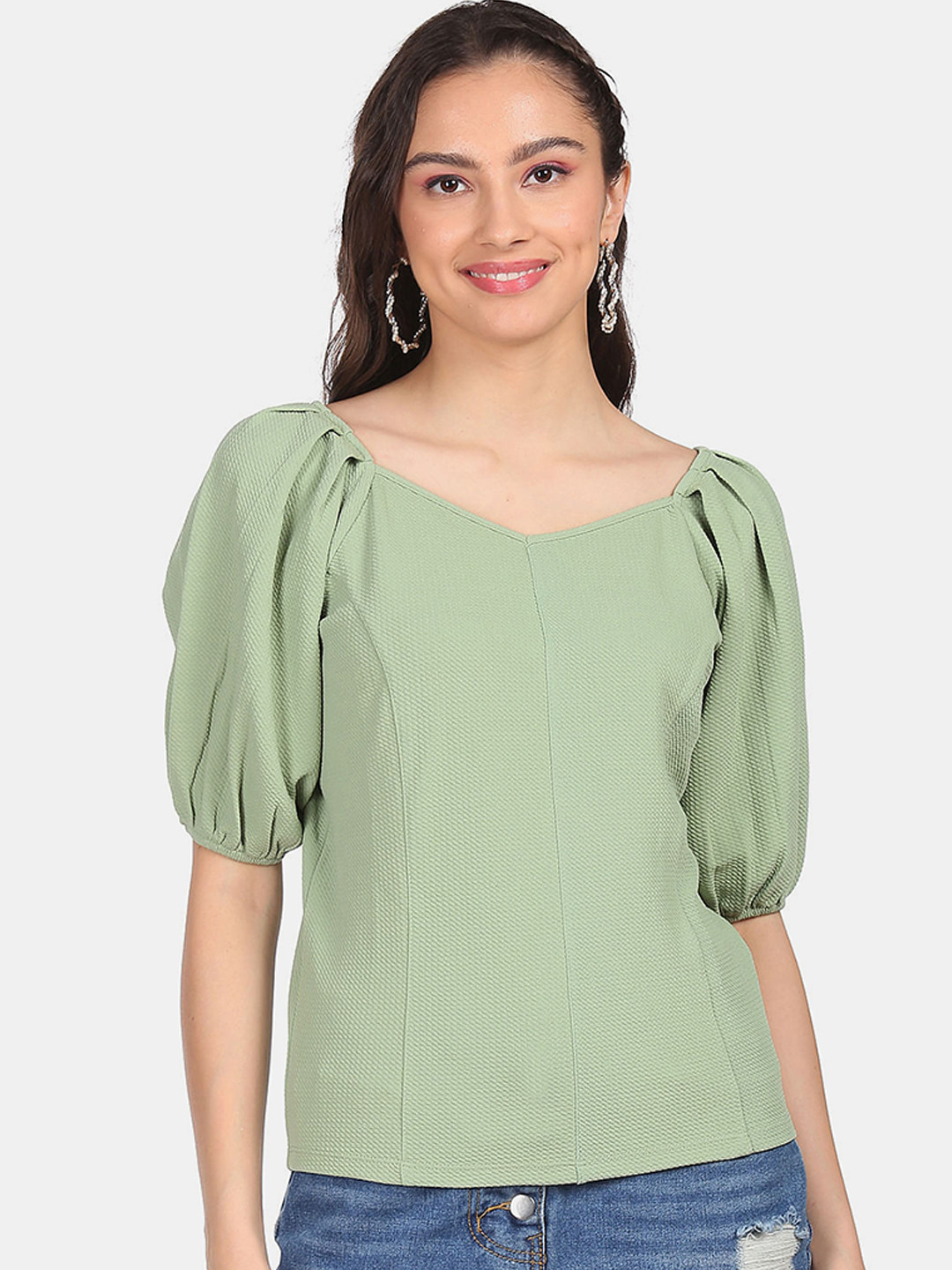 

Sugr Green Puff Sleeve Top