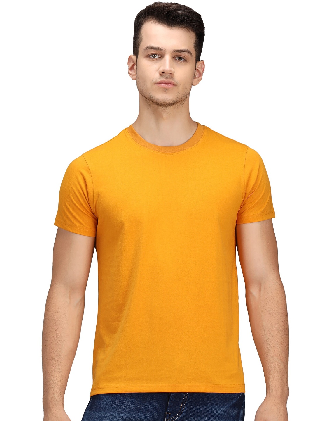 

PockMAN Men Mustard Yellow Solid T-shirt