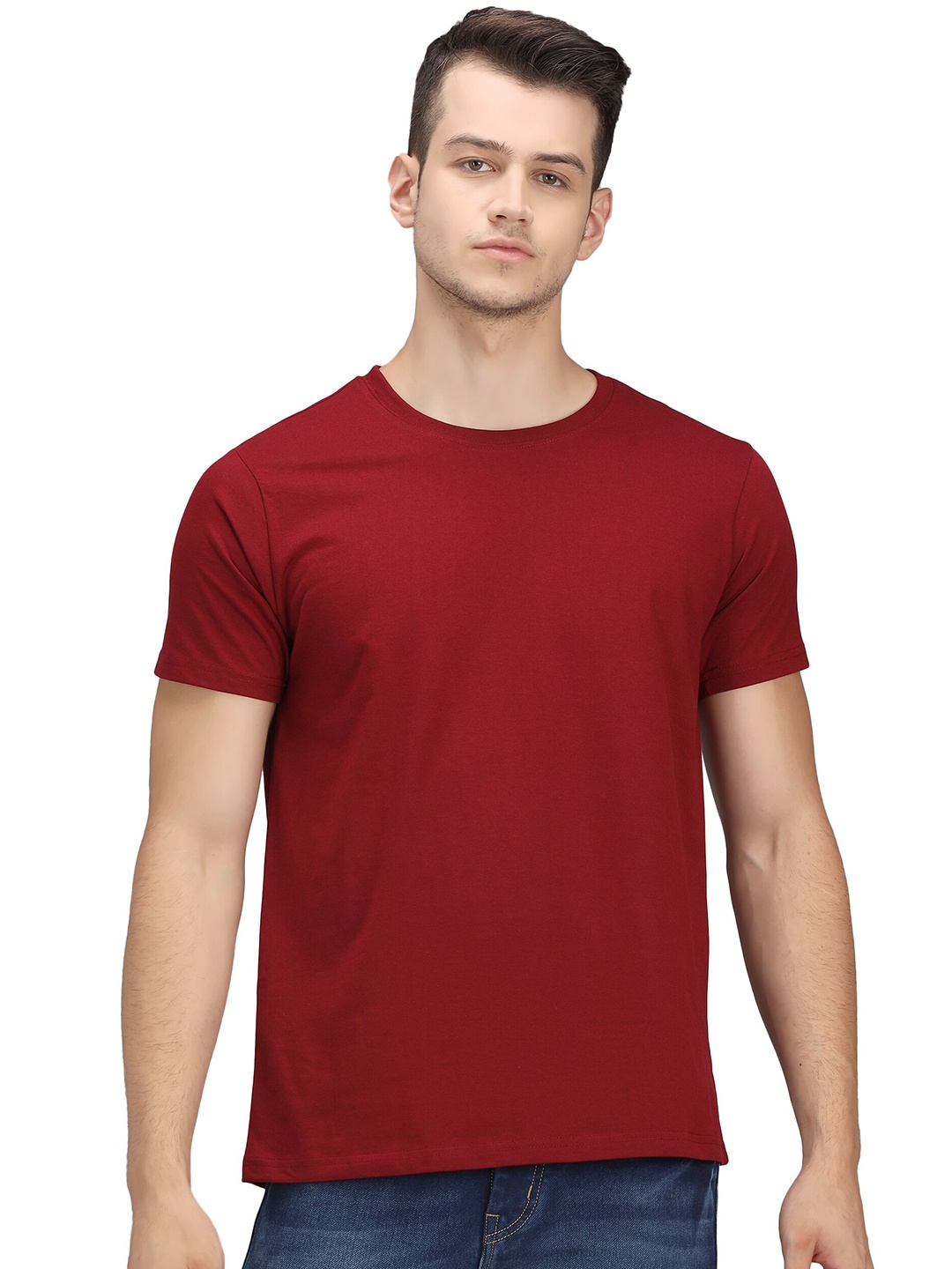 

PockMAN Men Maroon Solid T-shirt