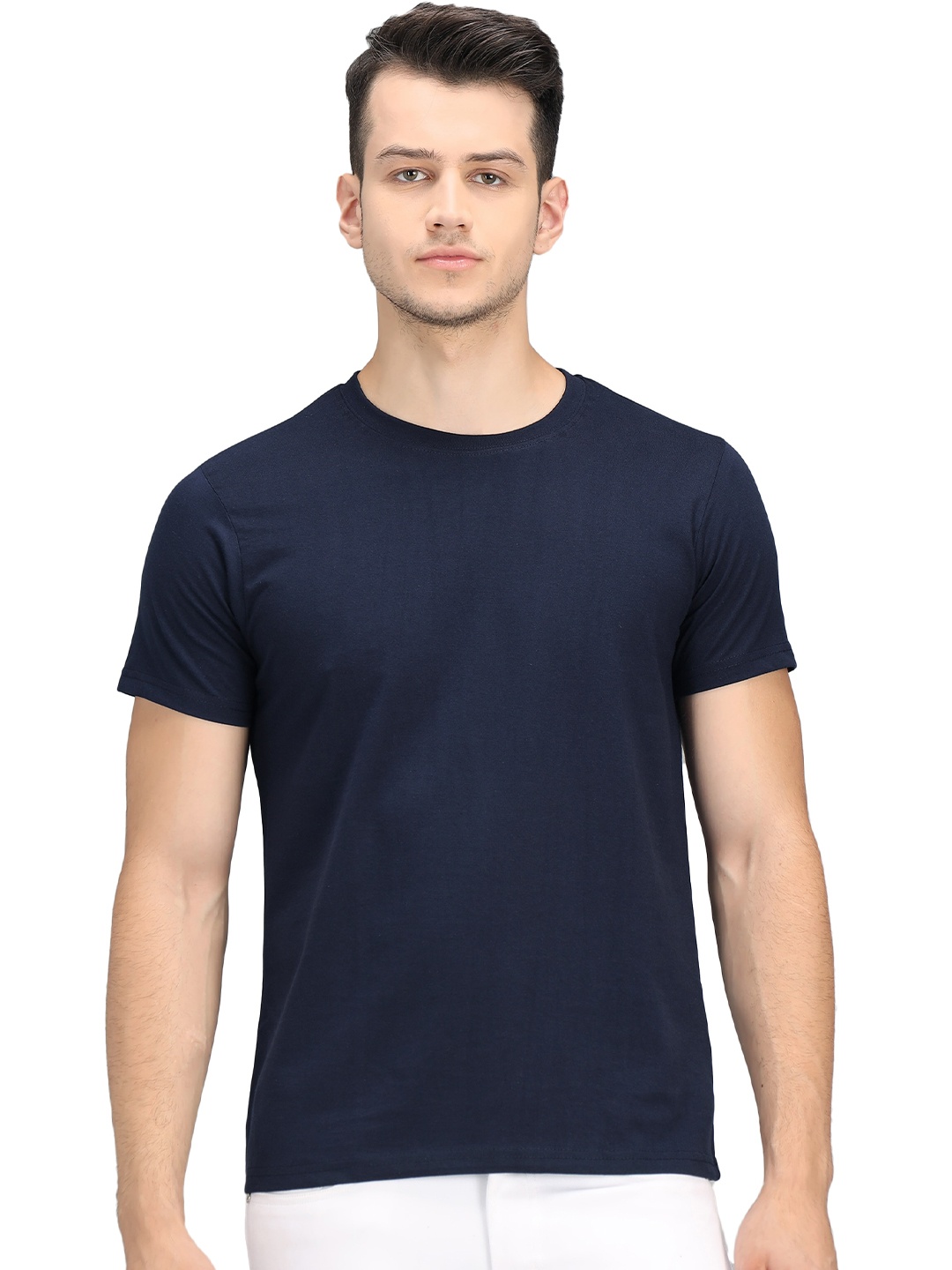 

PockMAN Men Navy Blue Solid T-shirt