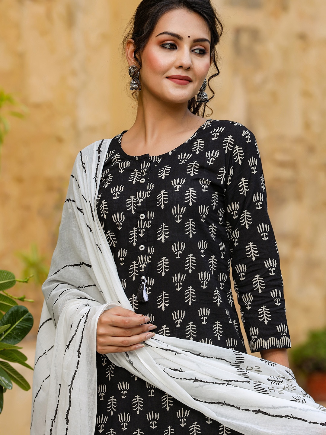 

AHIKA Women Ethnic Motifs Printed Kurta with Trouser & Dupatta, Black