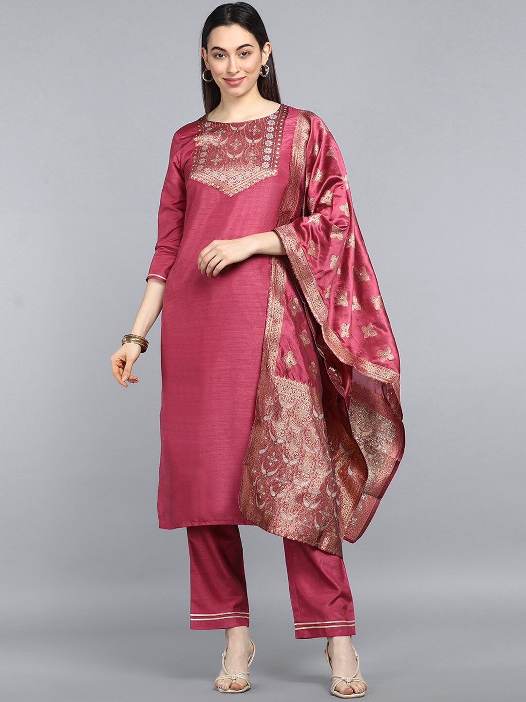 

AHIKA Women Pink Kurta with Trousers & With Dupatta
