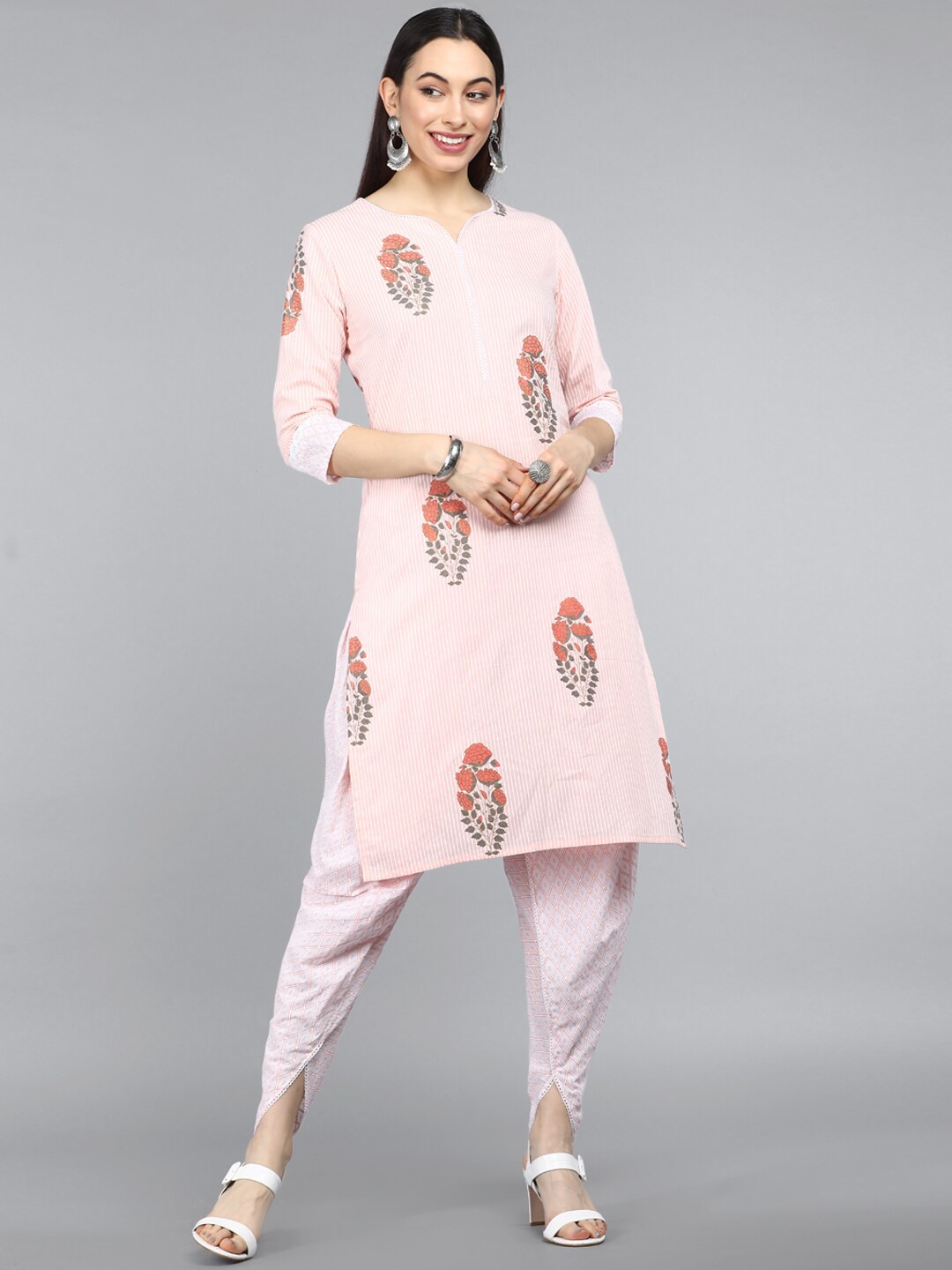 

AHIKA Women Pink Floral Pure Cotton Kurta with Trousers
