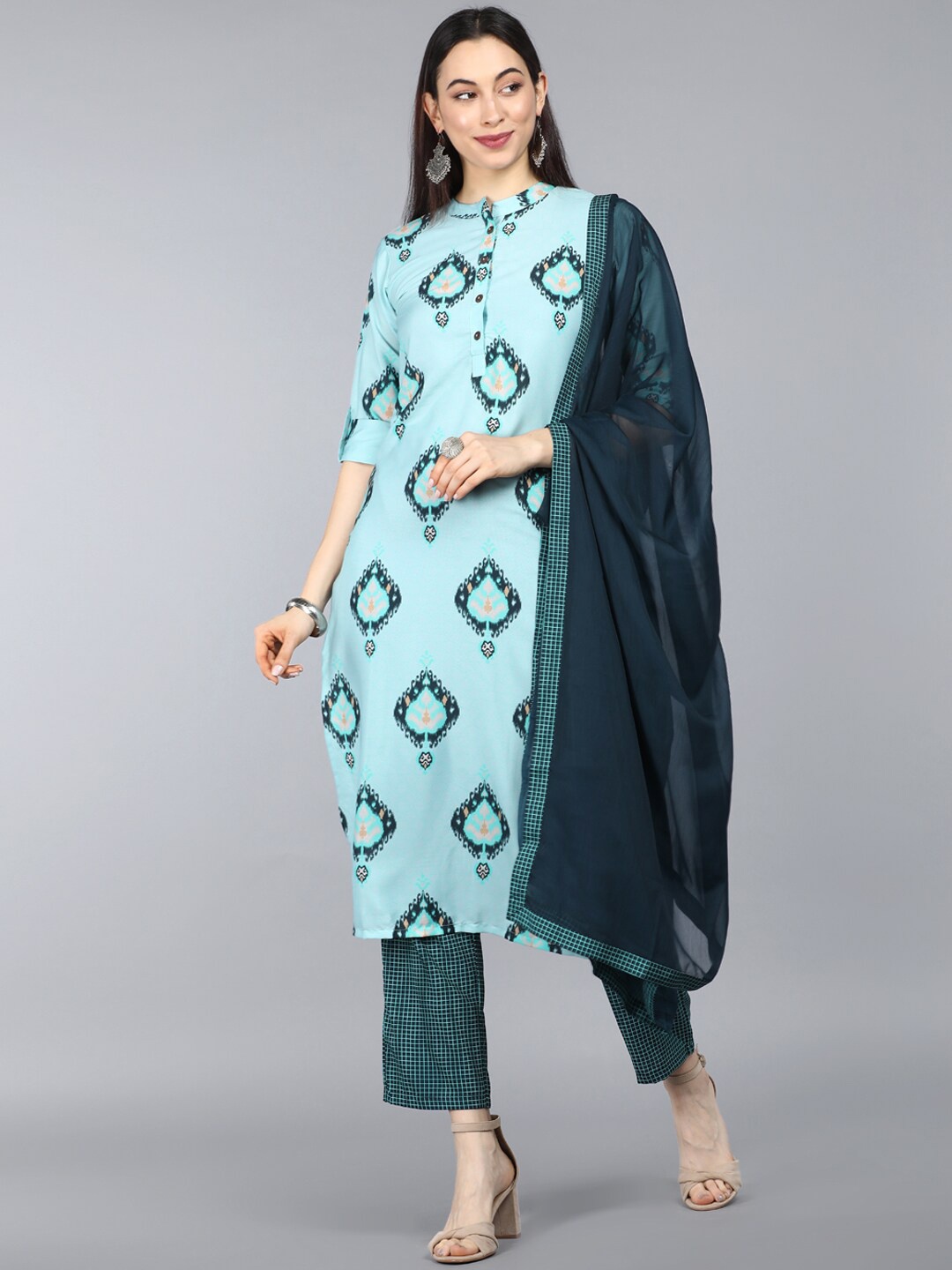 

AHIKA Women Blue Printed Kurta Set With Dupatta