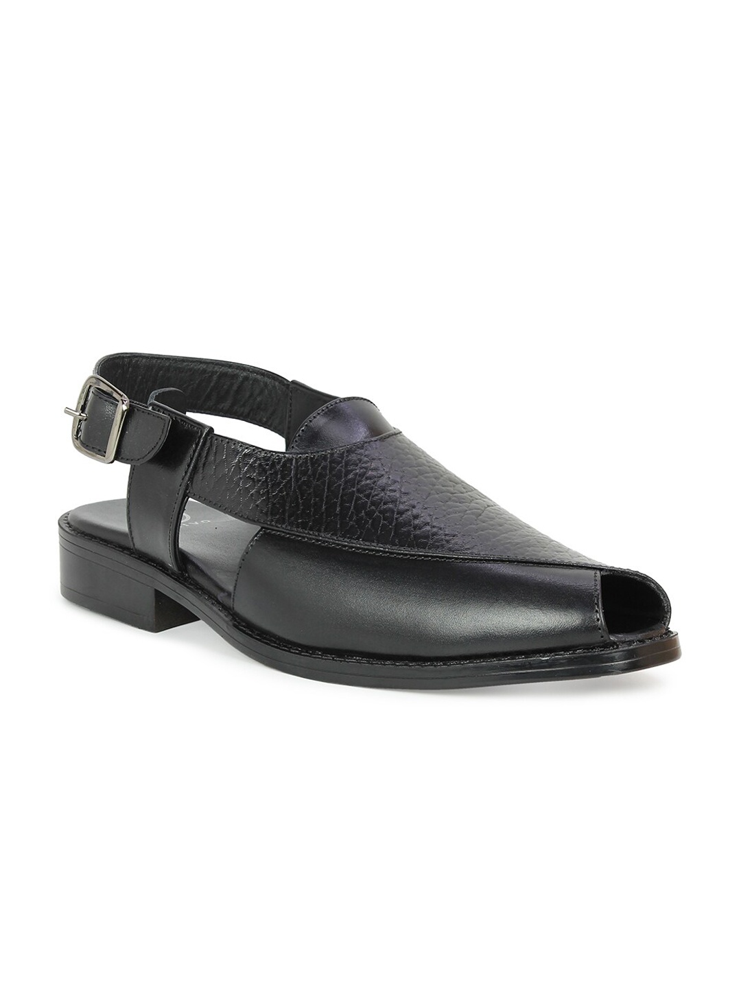 

PRIVO Men Black Leather Comfort Sandals