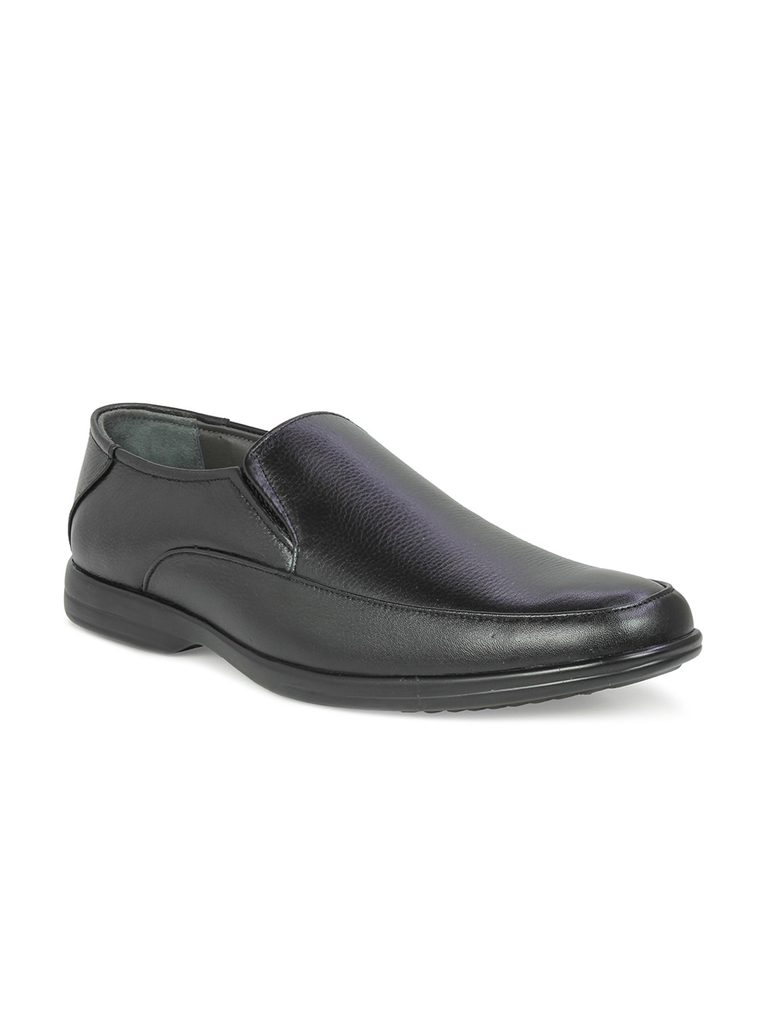 

PRIVO by Inc.5 Men Black Solid Leather Formal Slip-On Shoes