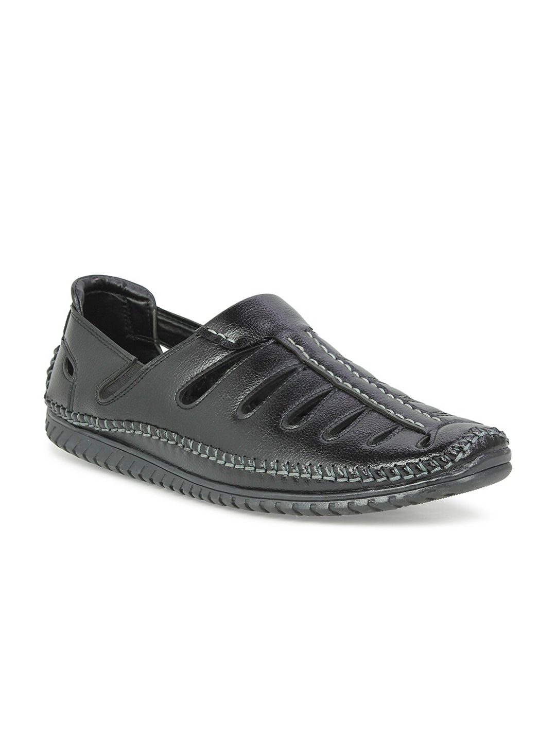 

PRIVO by Inc.5 Men Black Leather Shoe-Style Sandals