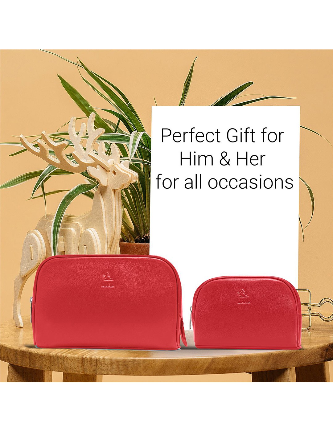 

Kara Set Of 2 Red Solid Combo Of 2 Leather Toiletry Kit