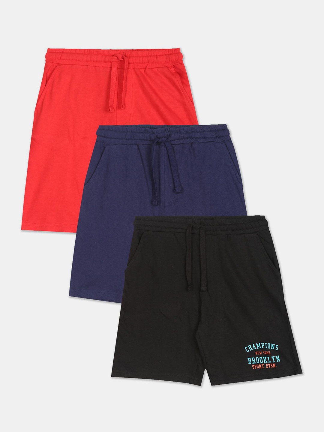 

Ruggers Junior Boys Pack Of 3 Solid Pure Cotton Shorts, Red