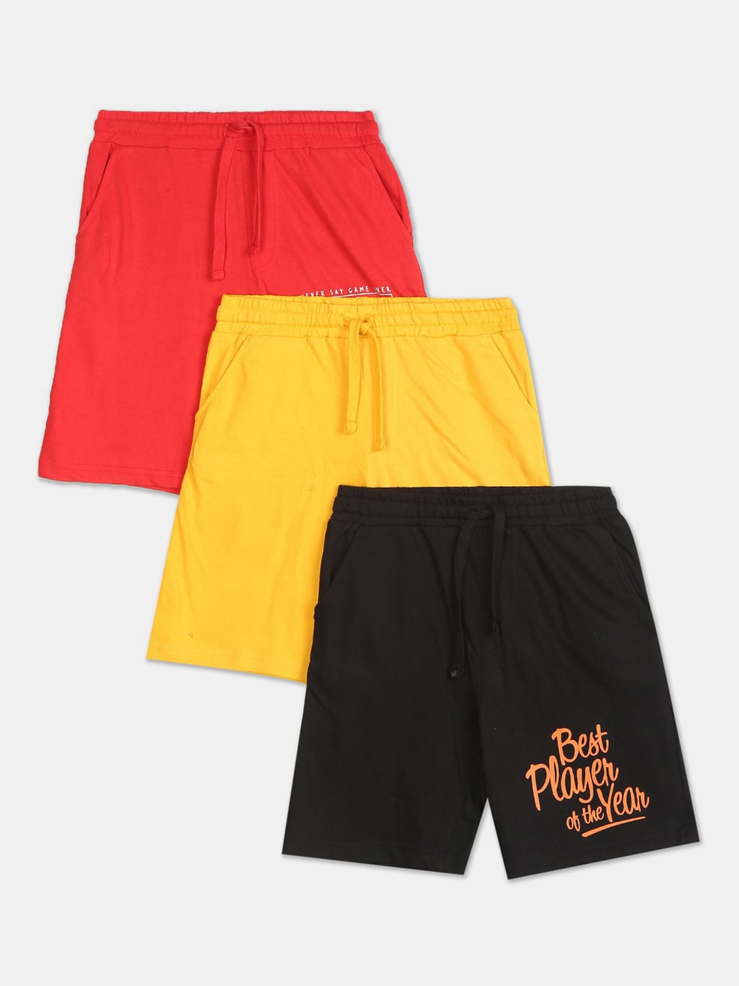 

Ruggers Junior Set Of 3 Boys Red Typography Printed Shorts
