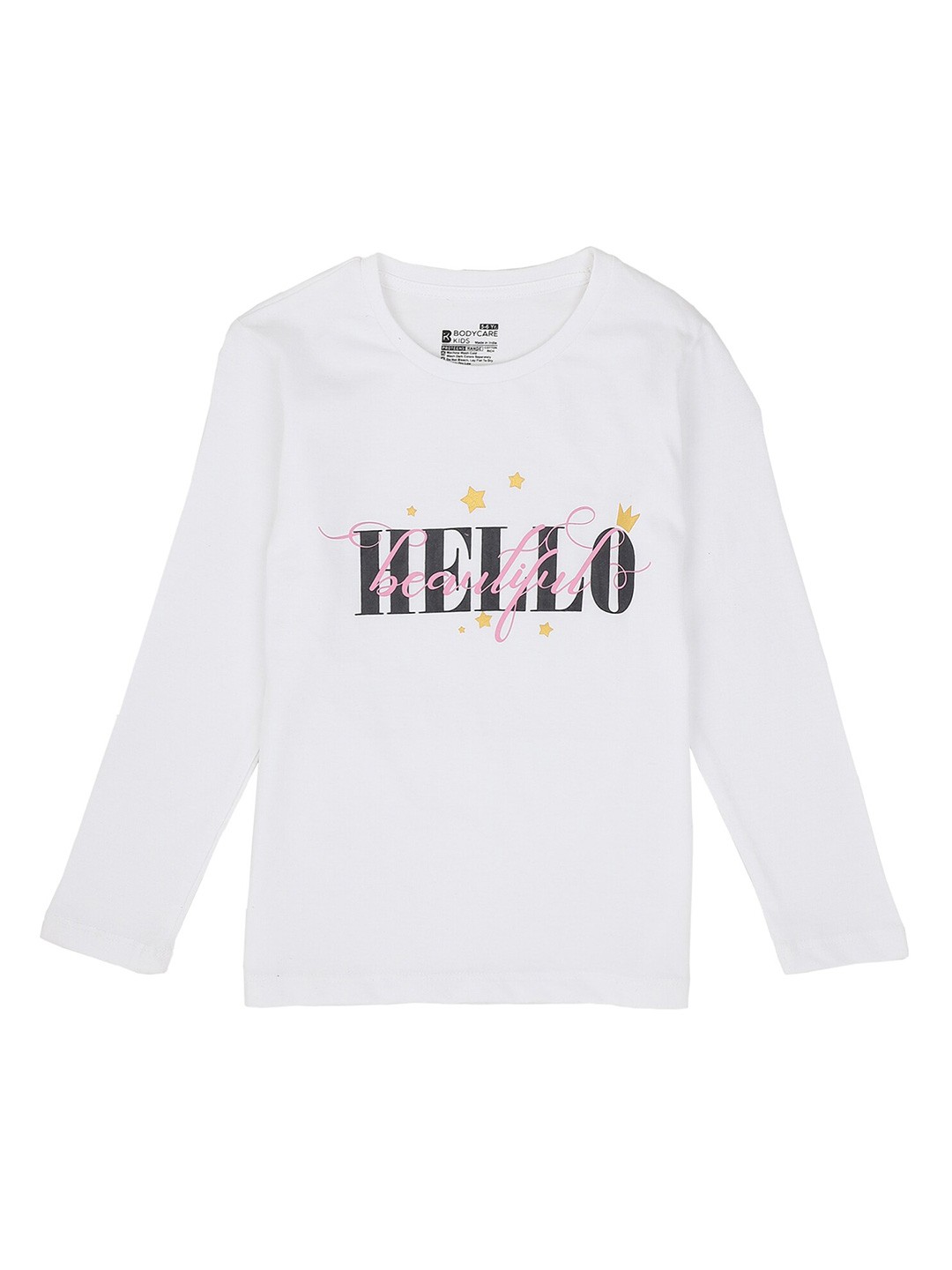 

PROTEENS Girls Antiviral & Antibacterial White & Black Cotton Typography Printed T-shirt