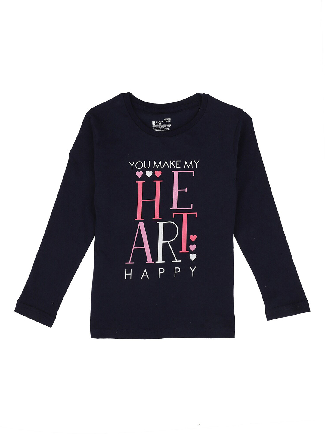 

PROTEENS Girls Navy Blue & Pink Cotton Typography Print T-shirt