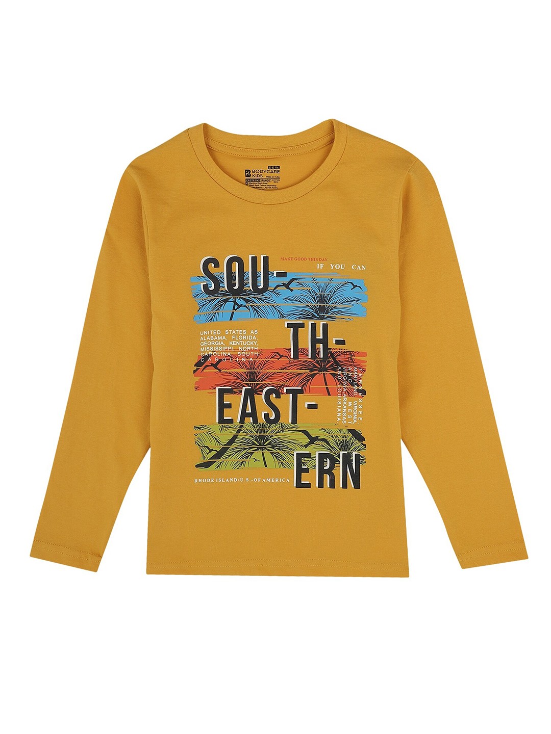 

PROTEENS Boys Mustard Yellow & Blue Cotton Typography Print T-shirt