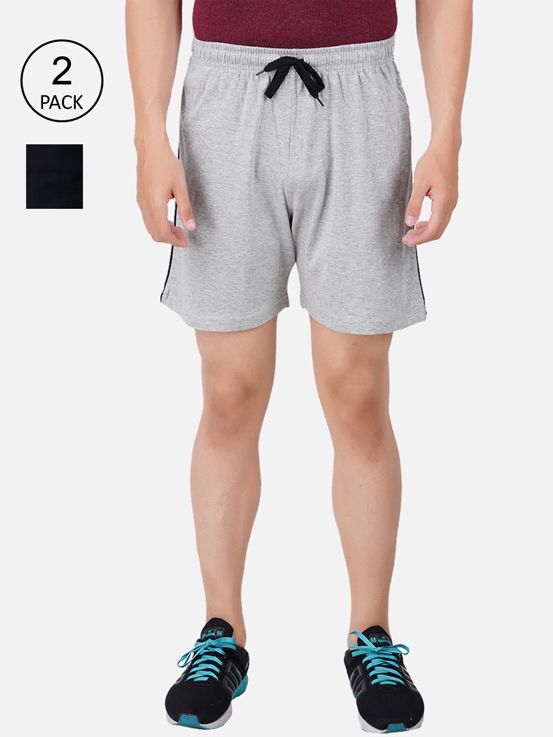

PRIDE APPAREL Men Pack of 2 Cotton Solid Shorts, Grey melange