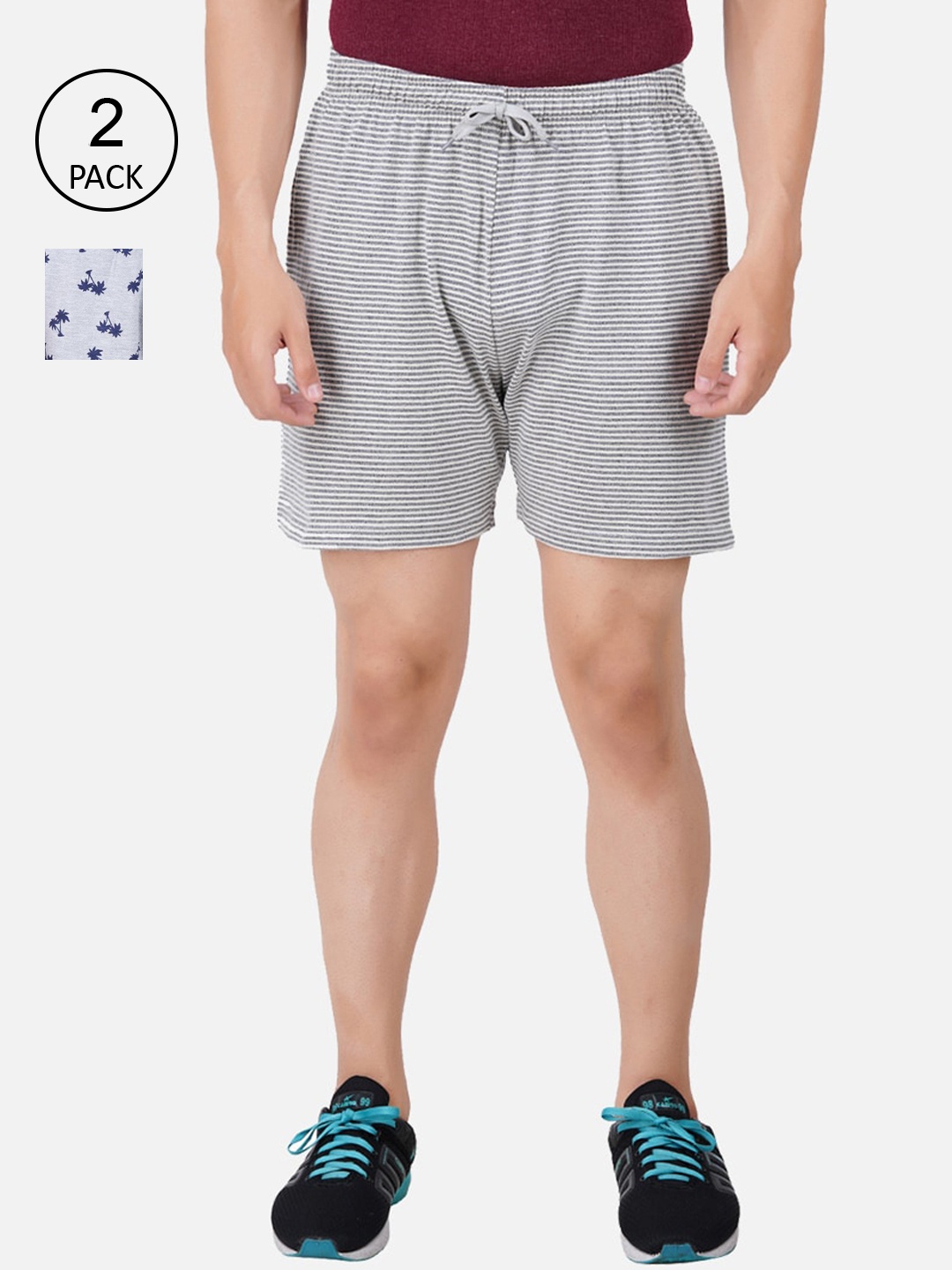 

PRIDE APPAREL Men Pack of 2 Grey Melange Cotton Printed Outdoor Shorts