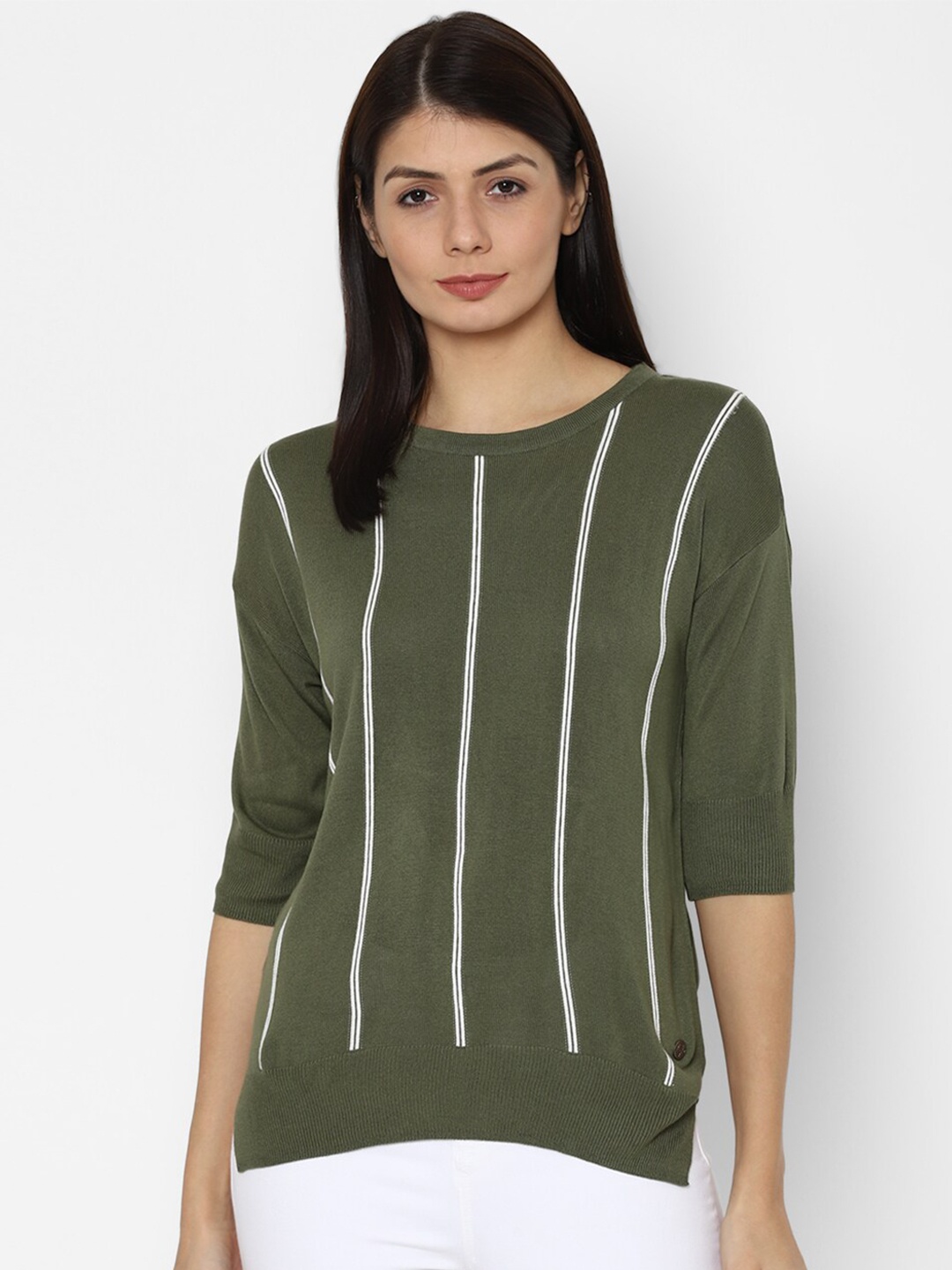 

Allen Solly Woman Olive Green Striped Top