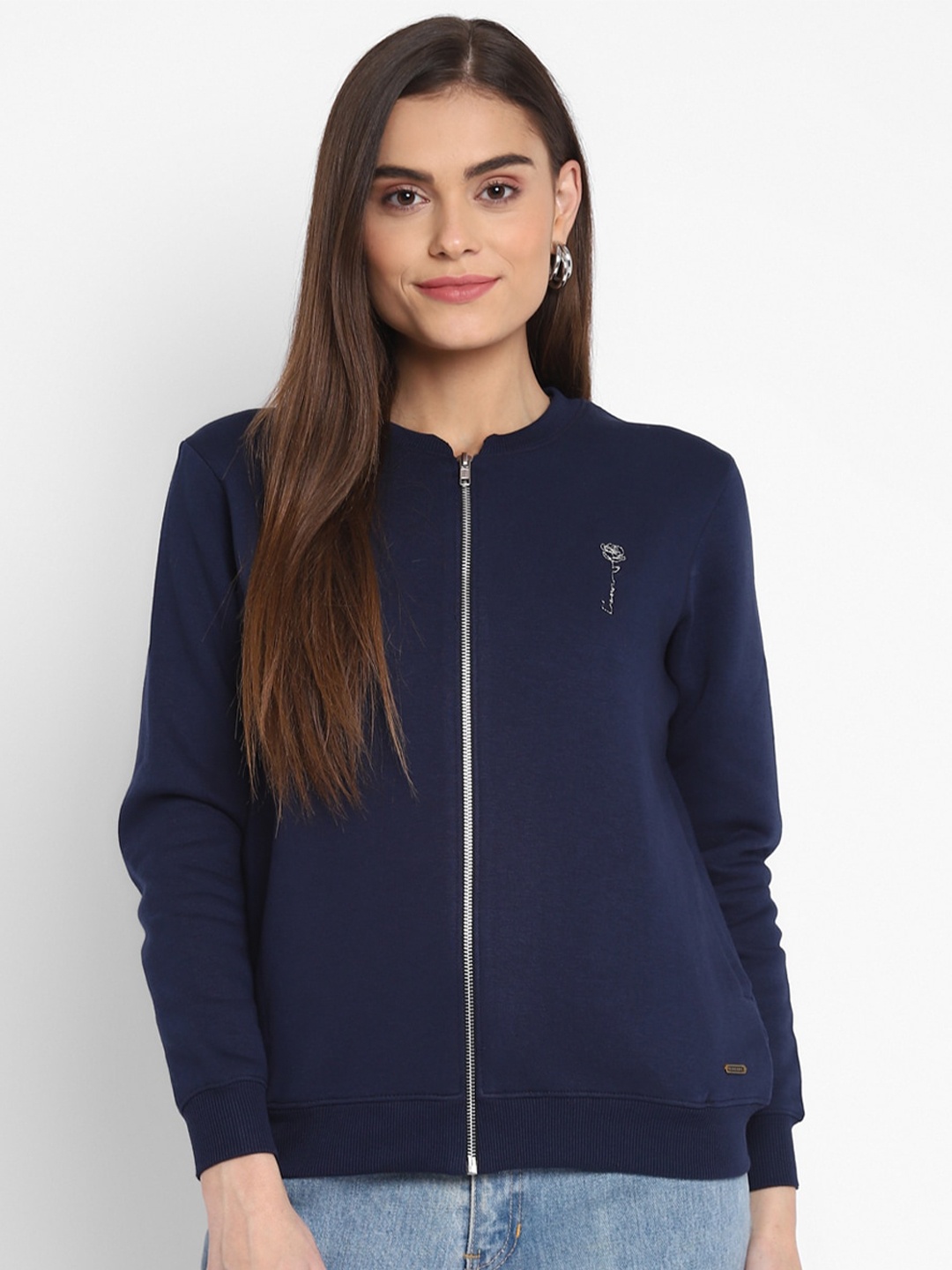 

LAMOURE BY RED CHIEF Women Navy Blue Front-Open Sweatshirt