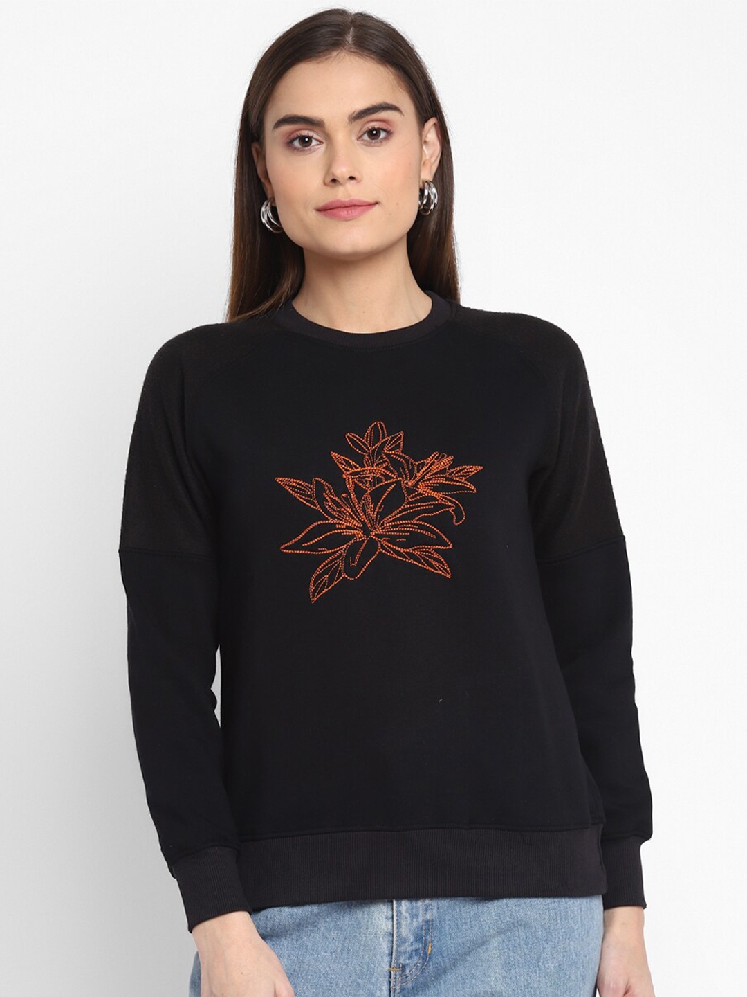 

LAMOURE BY RED CHIEF Women Black Embroidered Acrylic Sweatshirt