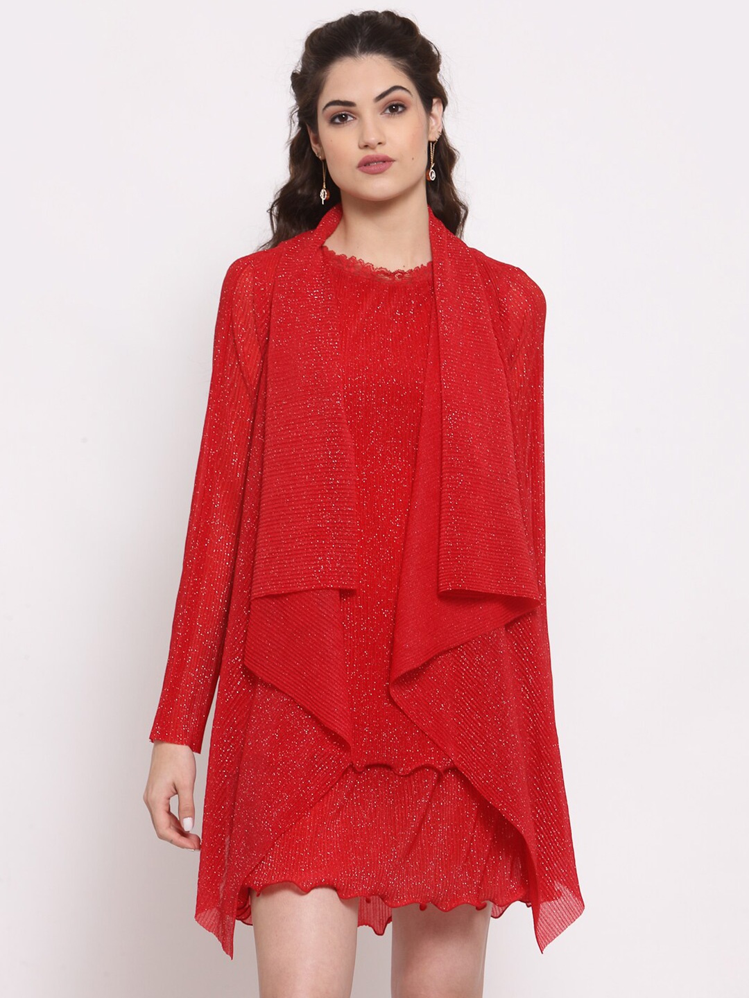 

LELA Women Red Longline Waterfall Shrug