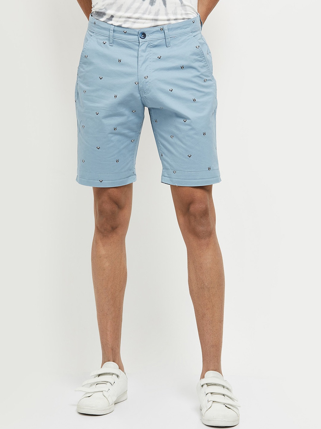 

max Men Blue Printed Pure Cotton Chinos Shorts
