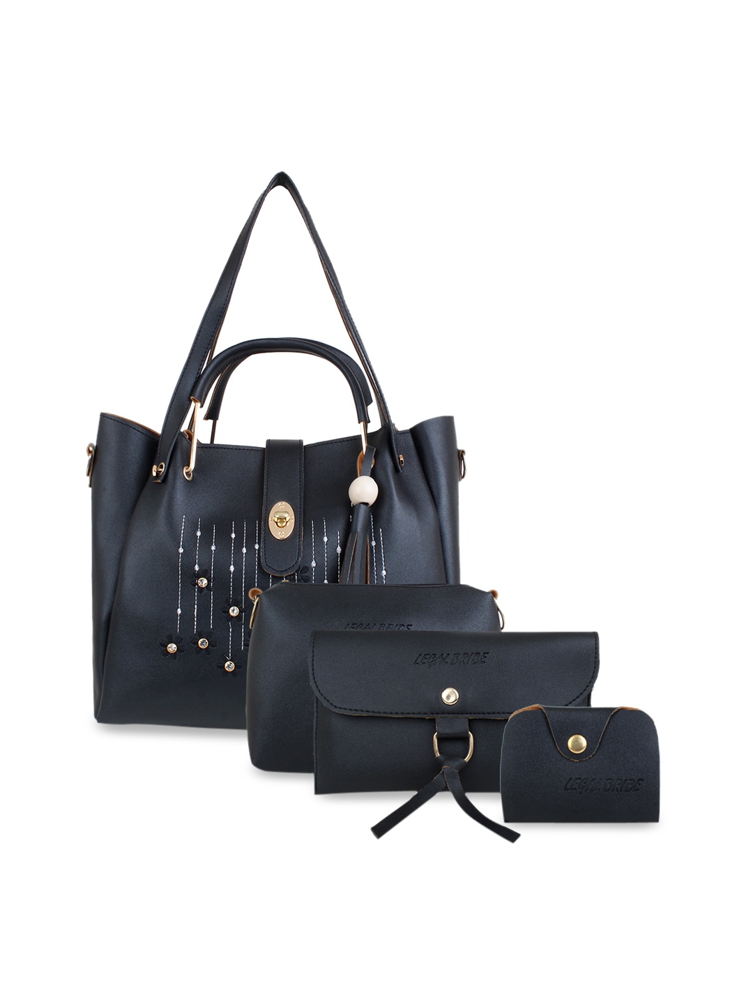 

LEGAL BRIBE Combo of 4 Black PU Structured Handheld Bag