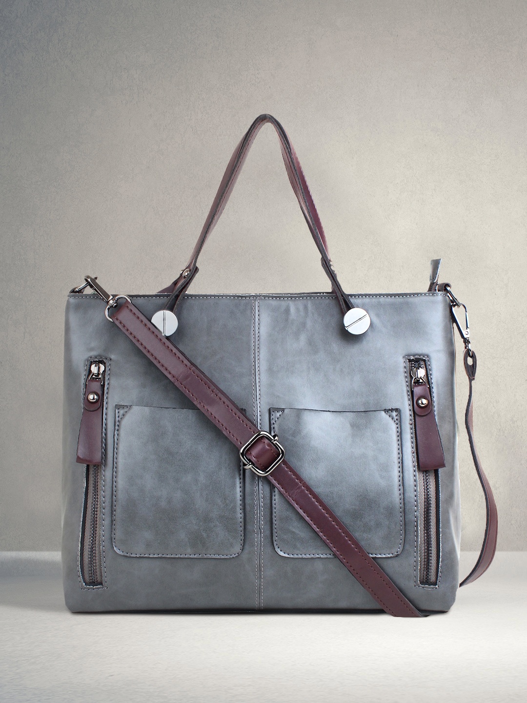 

LEGAL BRIBE Grey PU Structured Handheld Bag