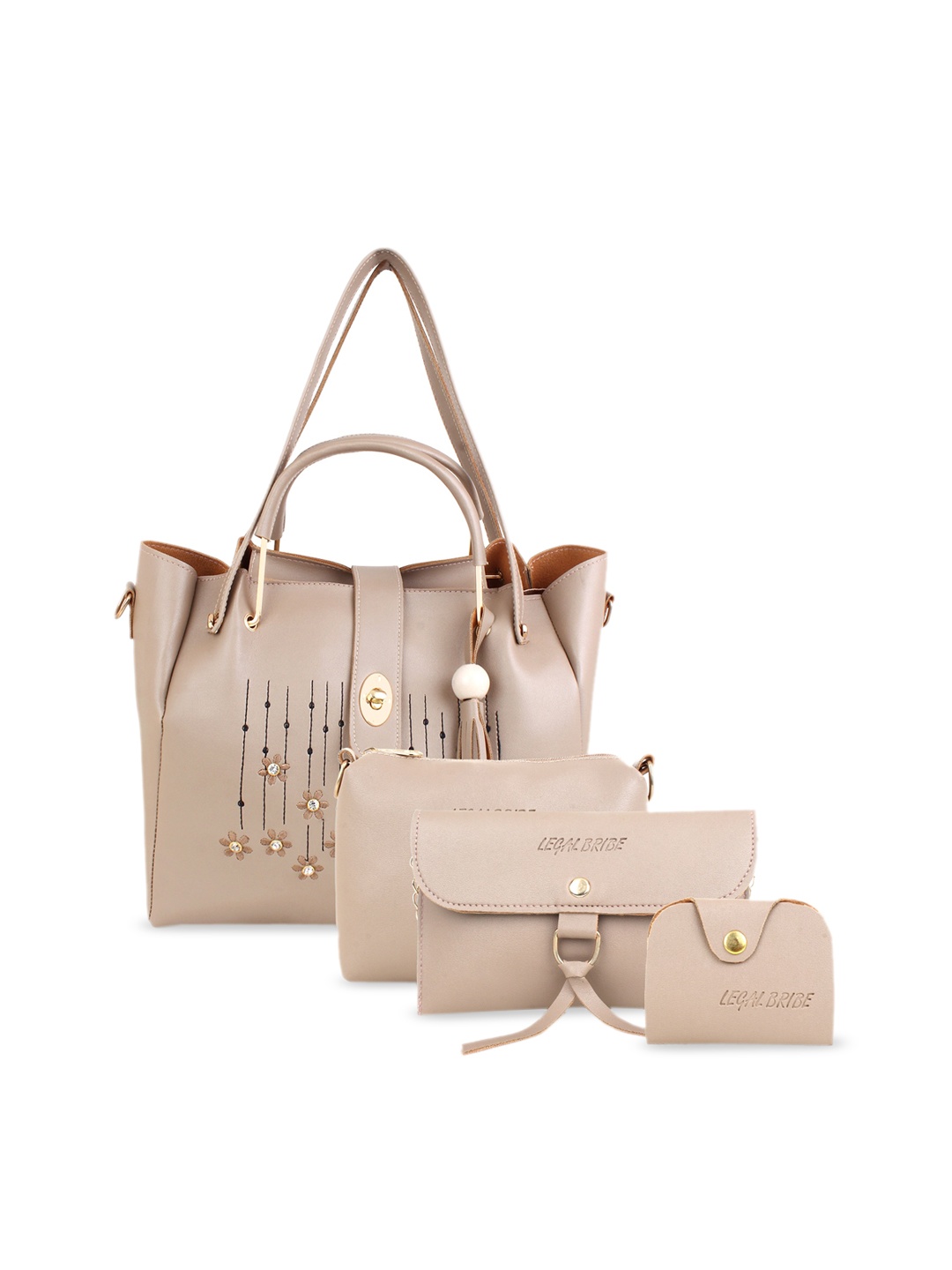 

LEGAL BRIBE Combo of 4 Beige Embellished PU Structured Handheld Bag