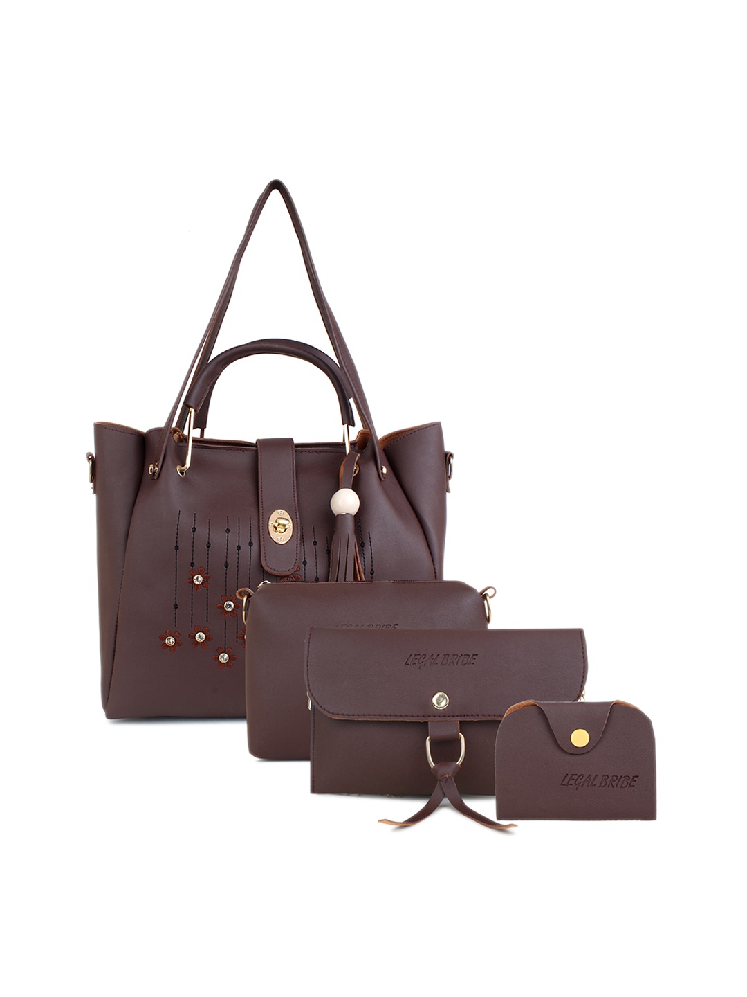 

LEGAL BRIBE Combo of 4 Brown PU Structured Handheld Bag