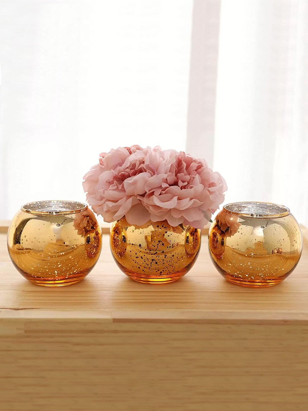 

TIED RIBBONS Set Of 3 Gold-Toned Decorative Glass Vases