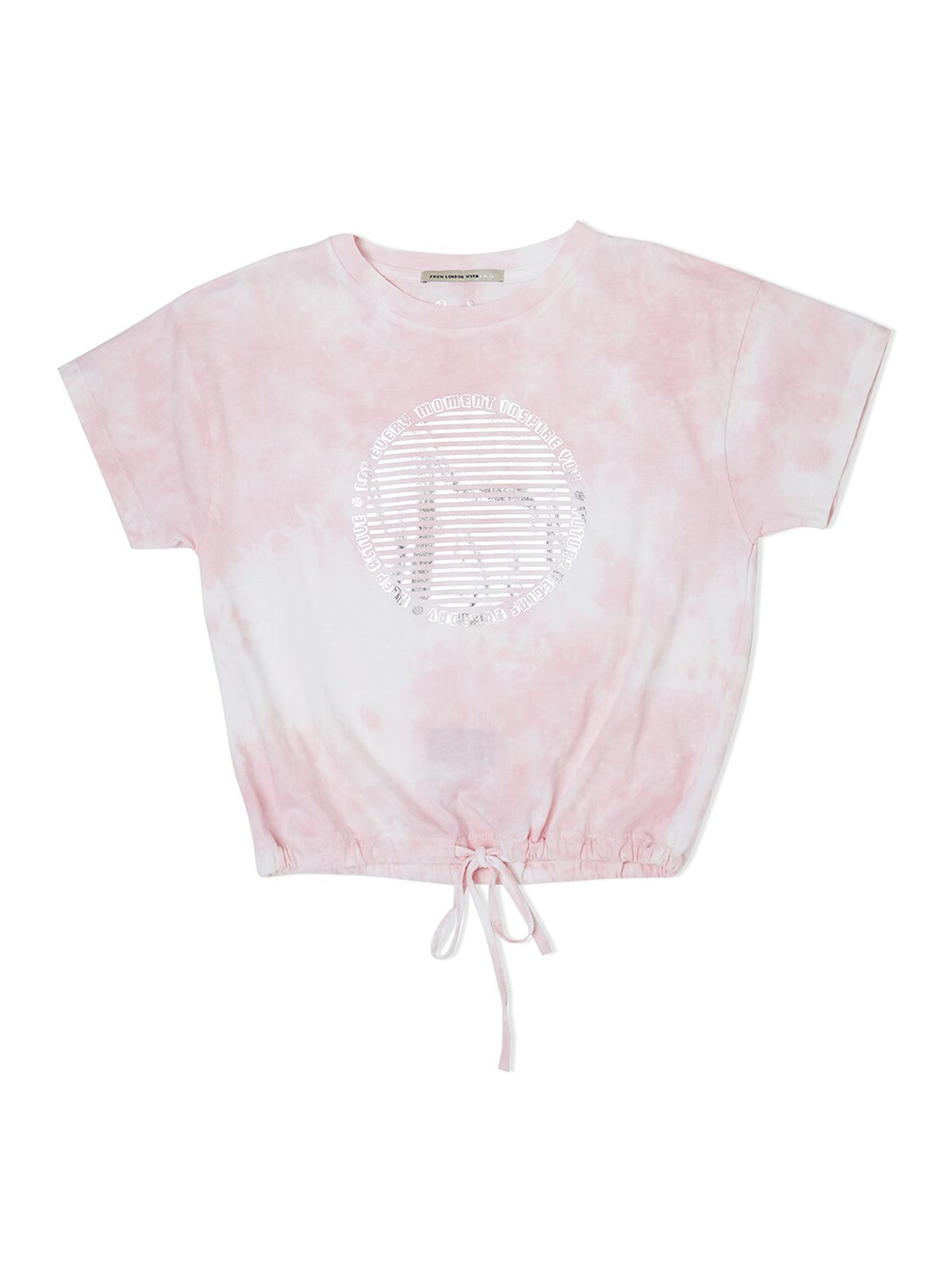 

Pepe Jeans Girls Pink & White Tie and Dye Round Neck Cotton Crop T-shirt with Waist Tie-Up
