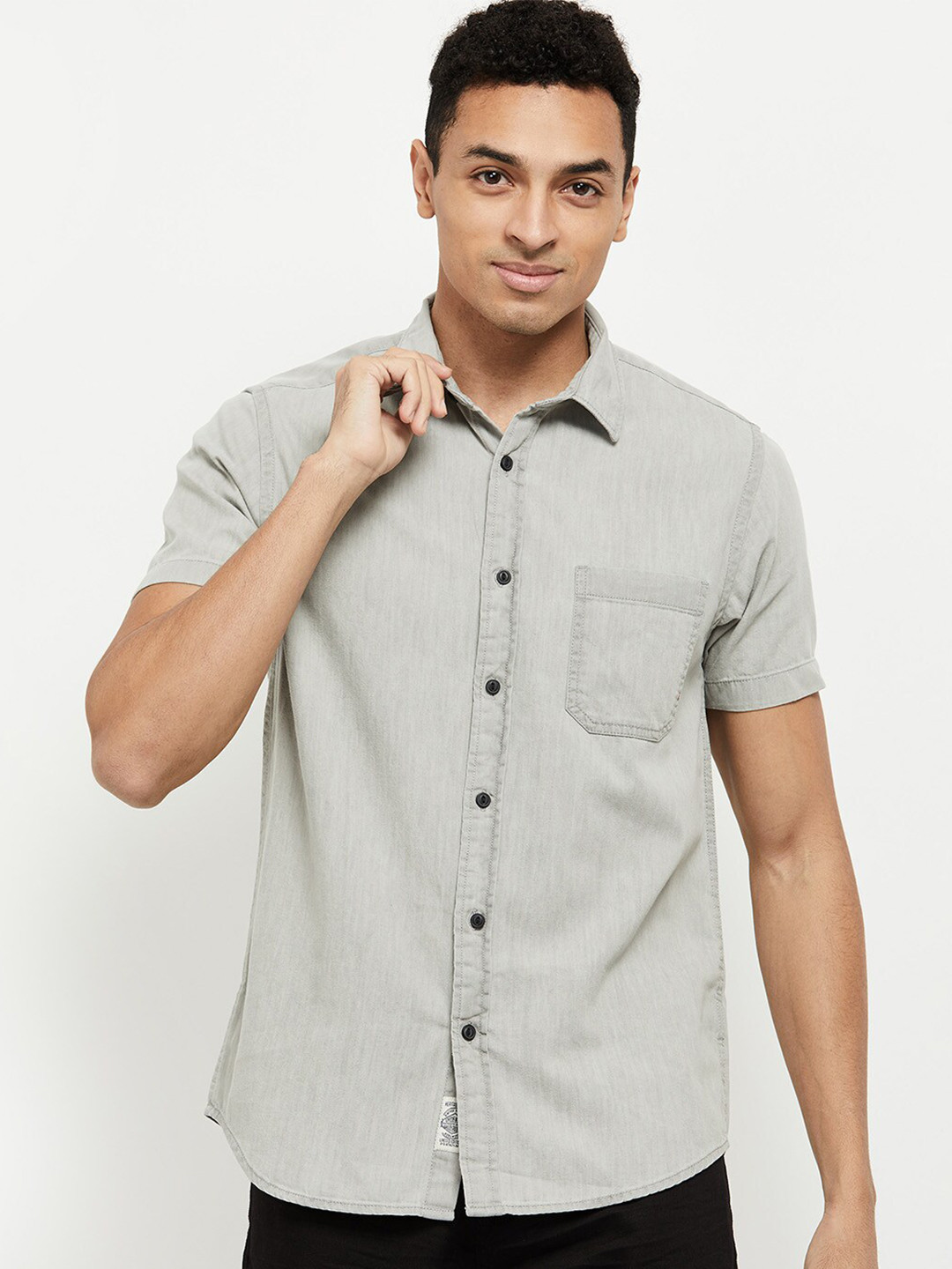 

max Men Grey Pure Cotton Casual Shirt