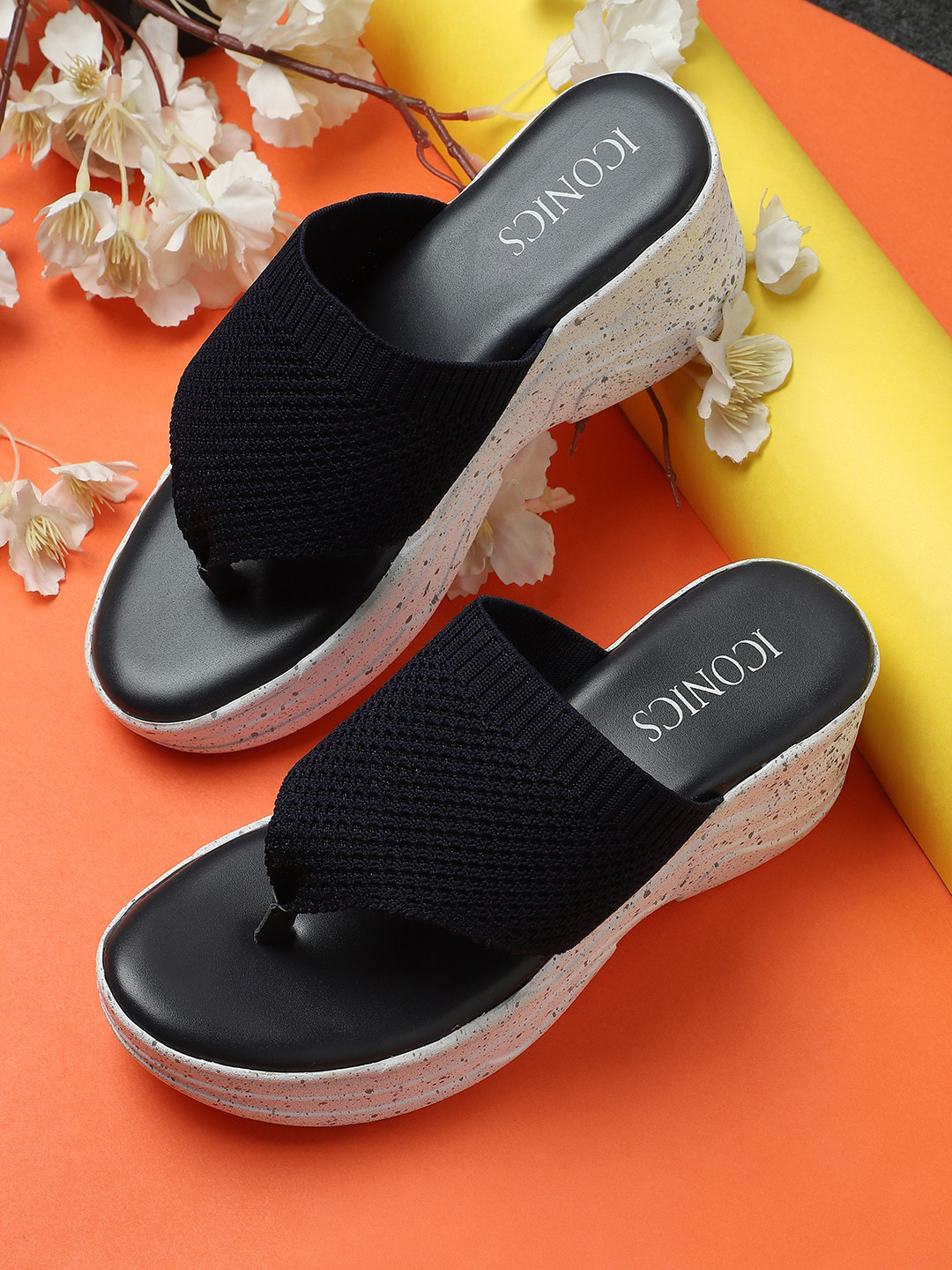 

ICONICS Navy Blue Woven Design Wedges