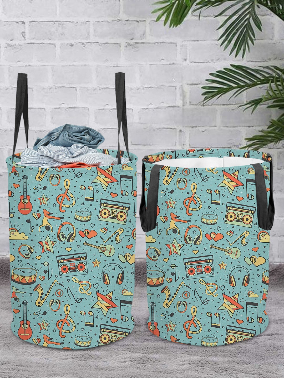 

prettykrafts Sea Green Set of 2 Printed Laundry Basket - 45 L
