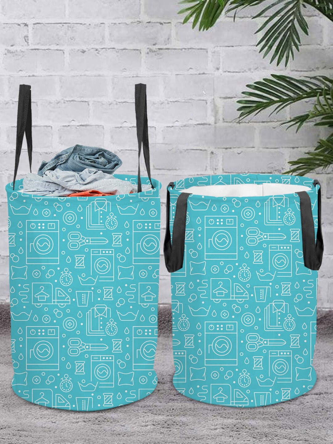 

prettykrafts Blue Set 2 Printed Laundry Basket